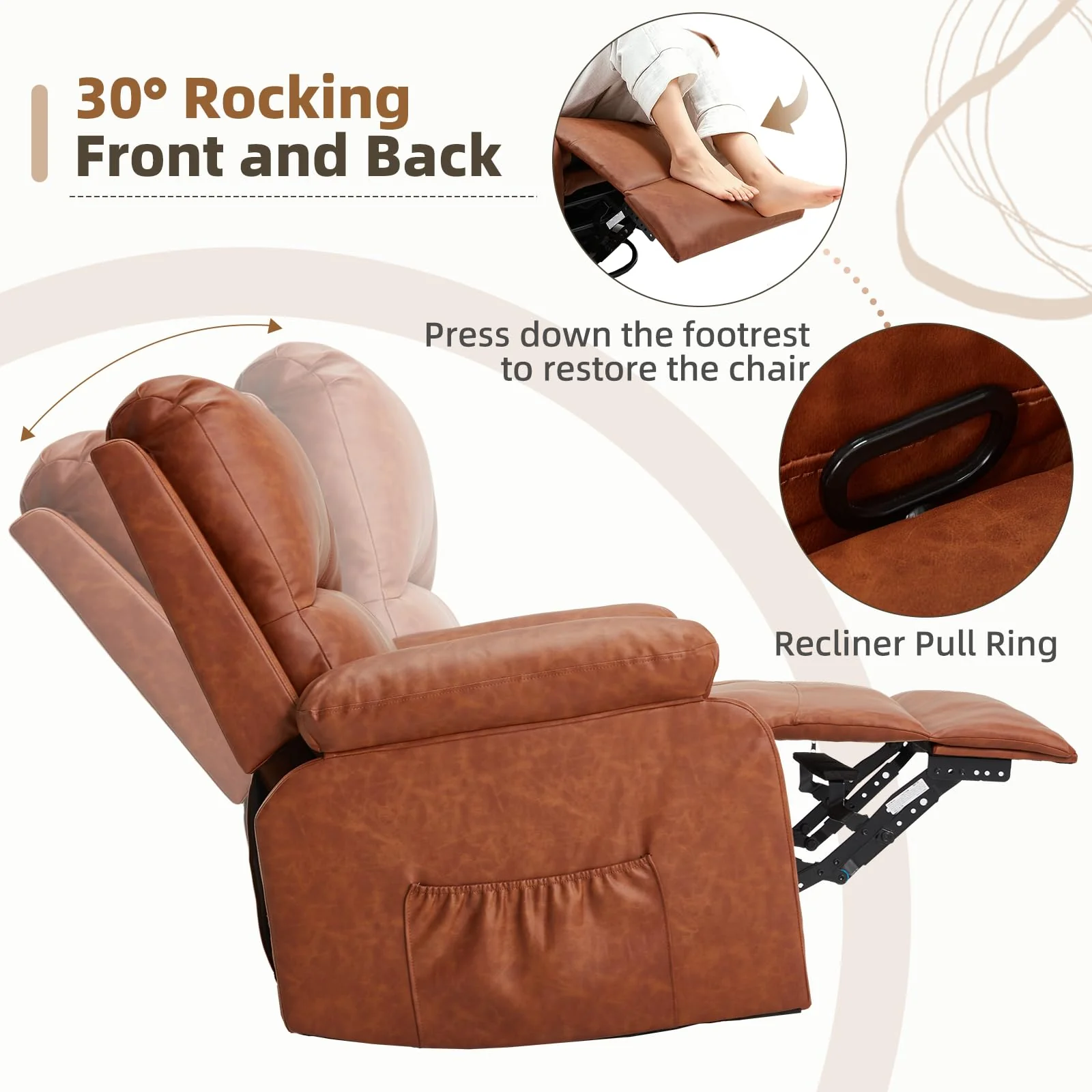 AECOJOY Recliner Chair, 360° Swivel Rocking Chair with Massage and Heat