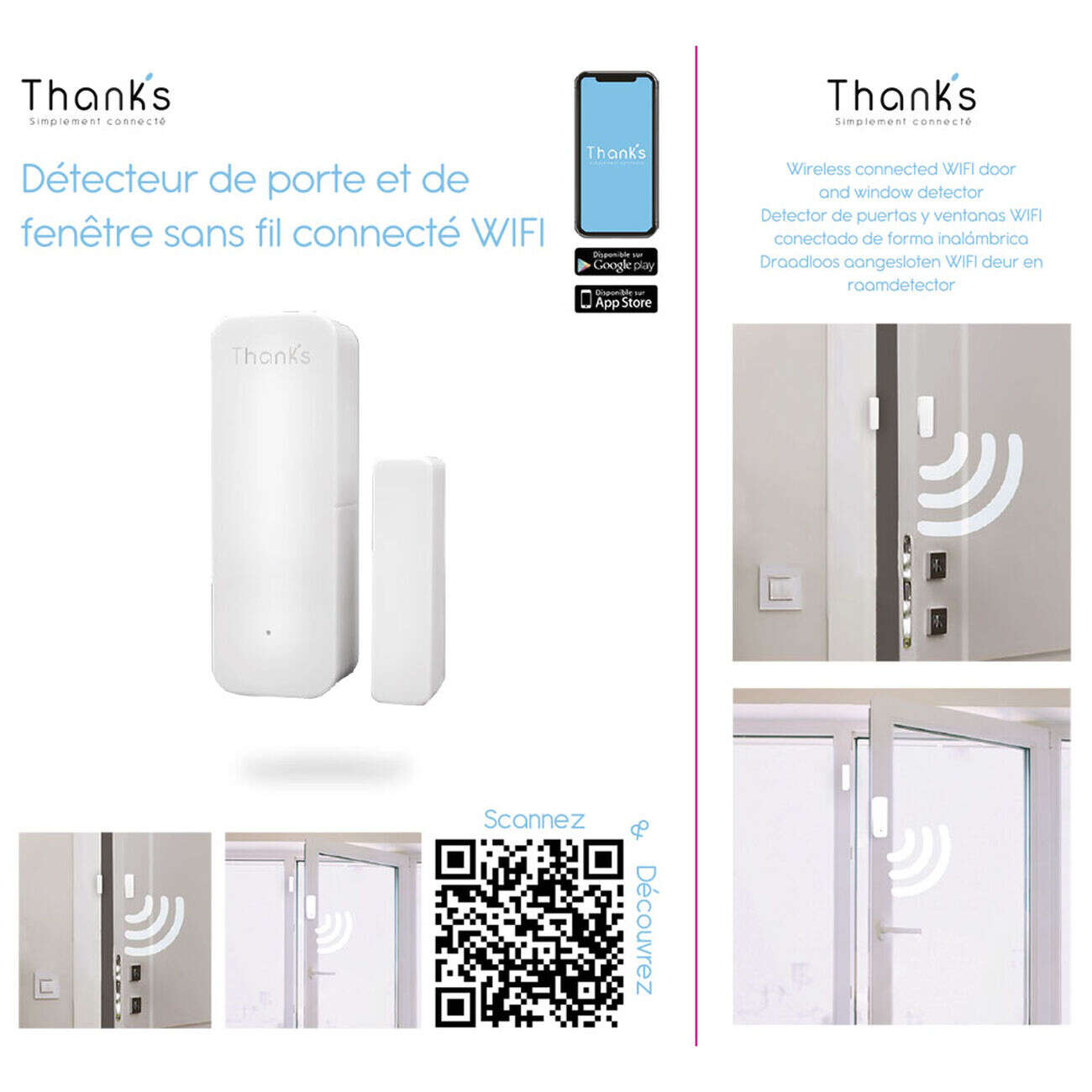 Détecteur d'ouverture de porte et fenêtre connecté WIFI
