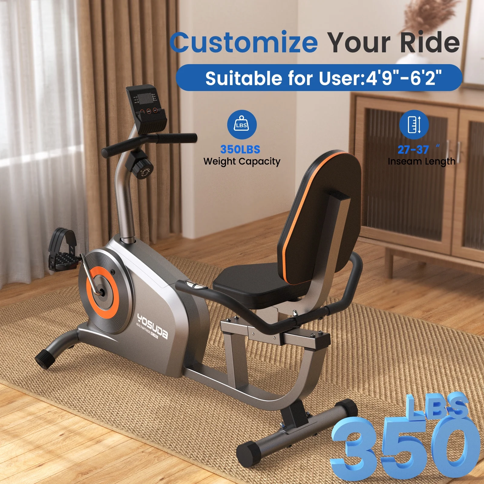 Recumbent Exercise Bike for Senior for Home with 350lbs Capacity(Silver) - Image 4