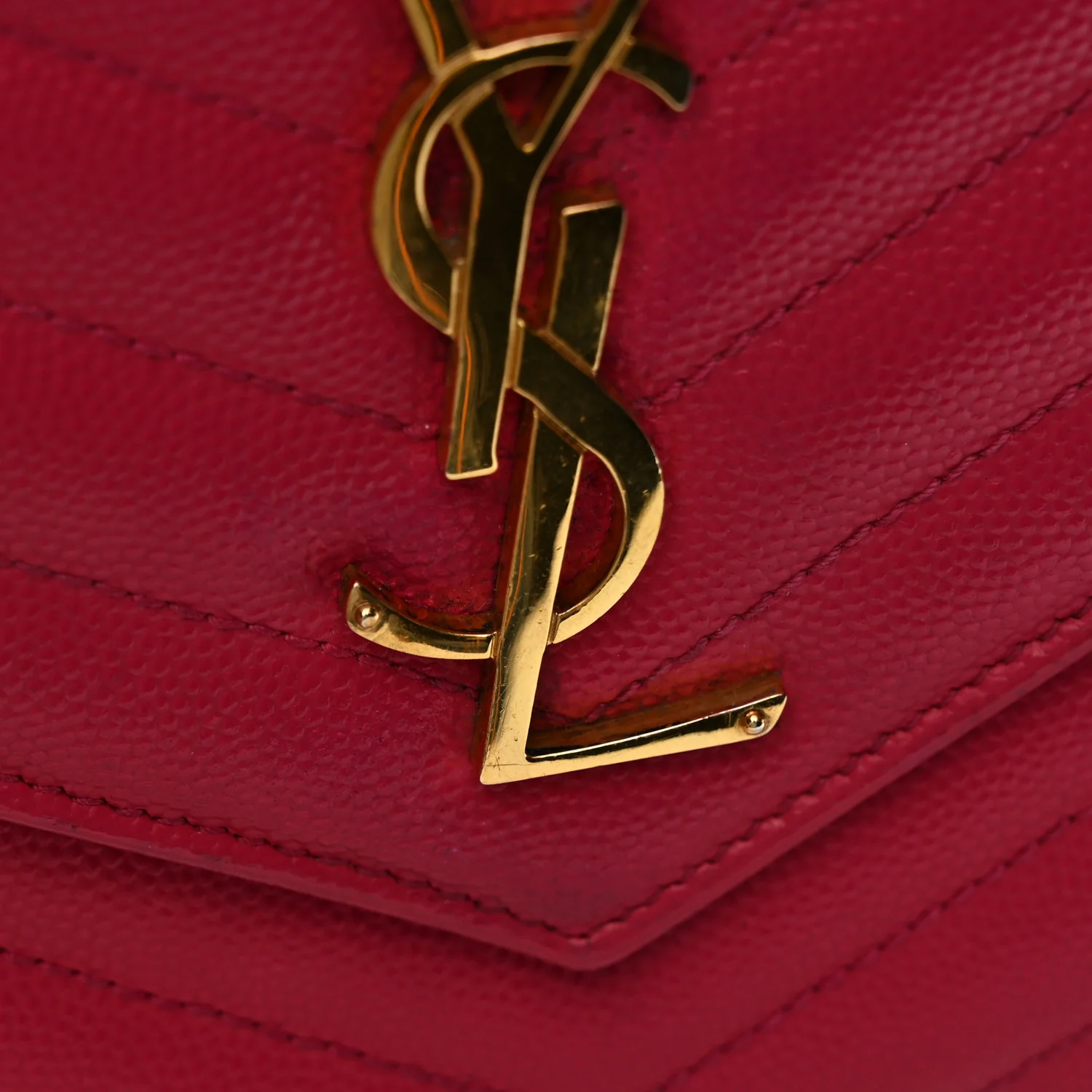 Grain De Poudre Matelasse Chevron Monogram Chain Wallet Lipstick Fuchsia