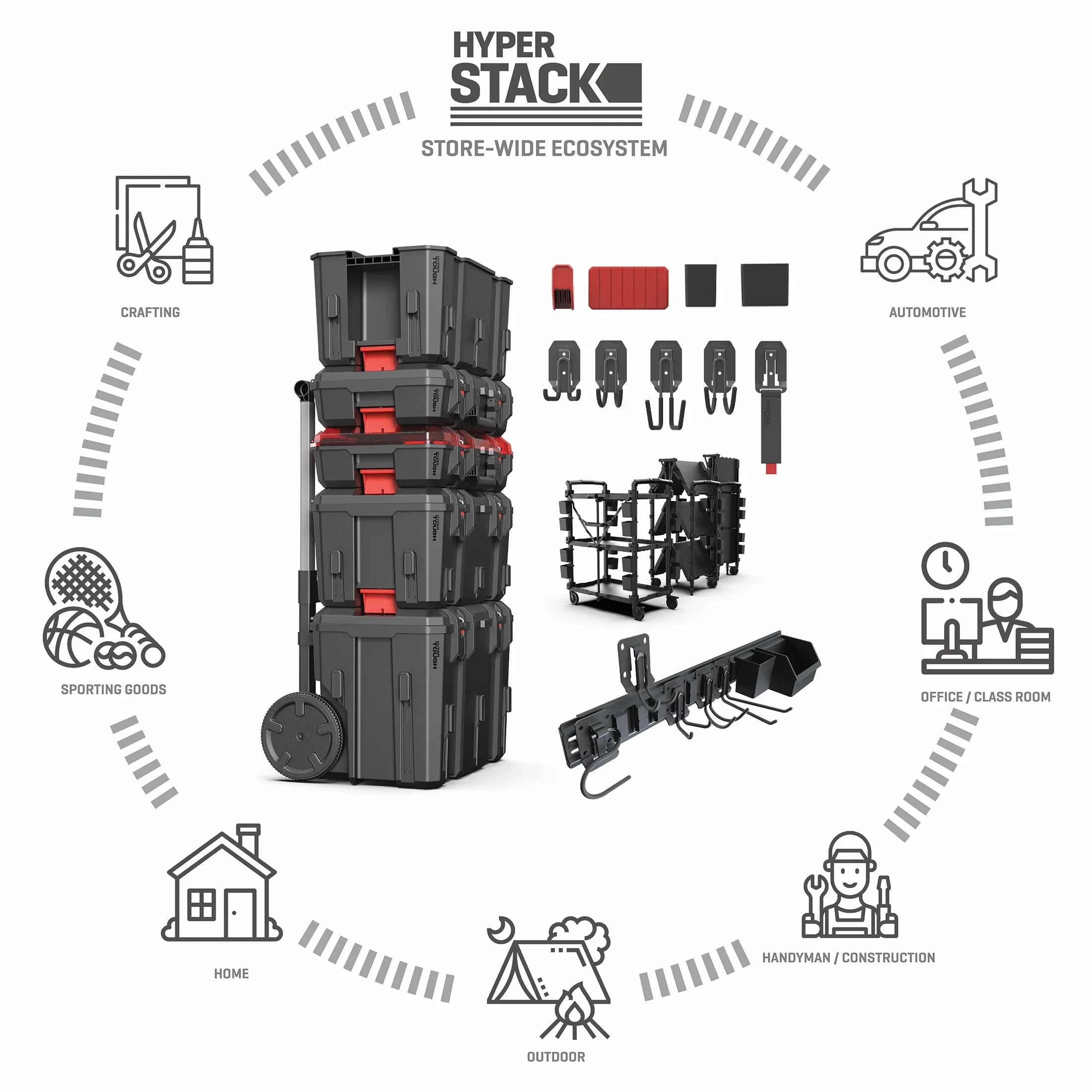 Hyper Tough Hyper Stack 3-Shelf Multi-Use 36 Commercial Utility Cart, 500 lb Capacity, Black