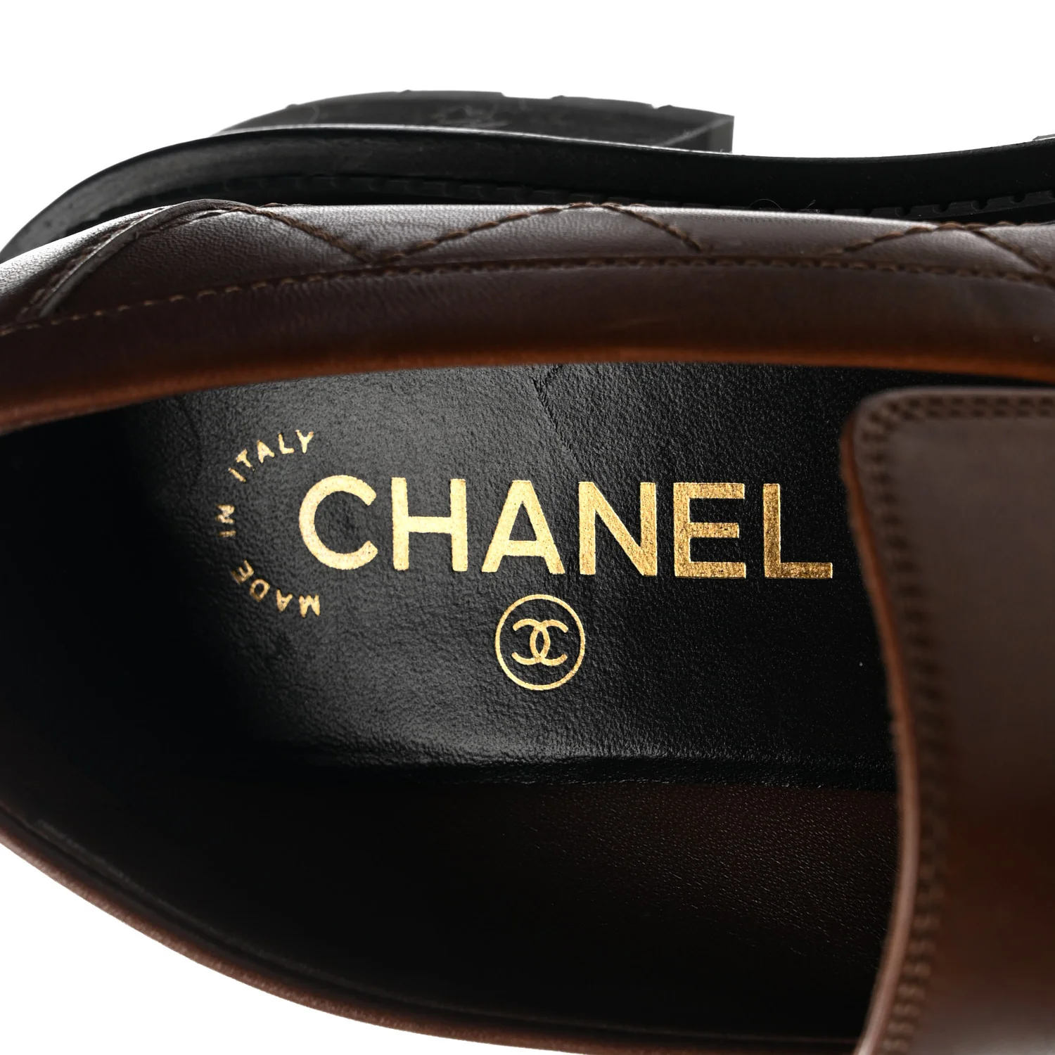 Calfskin Quilted CC Mocassin Loafers 36 Brown