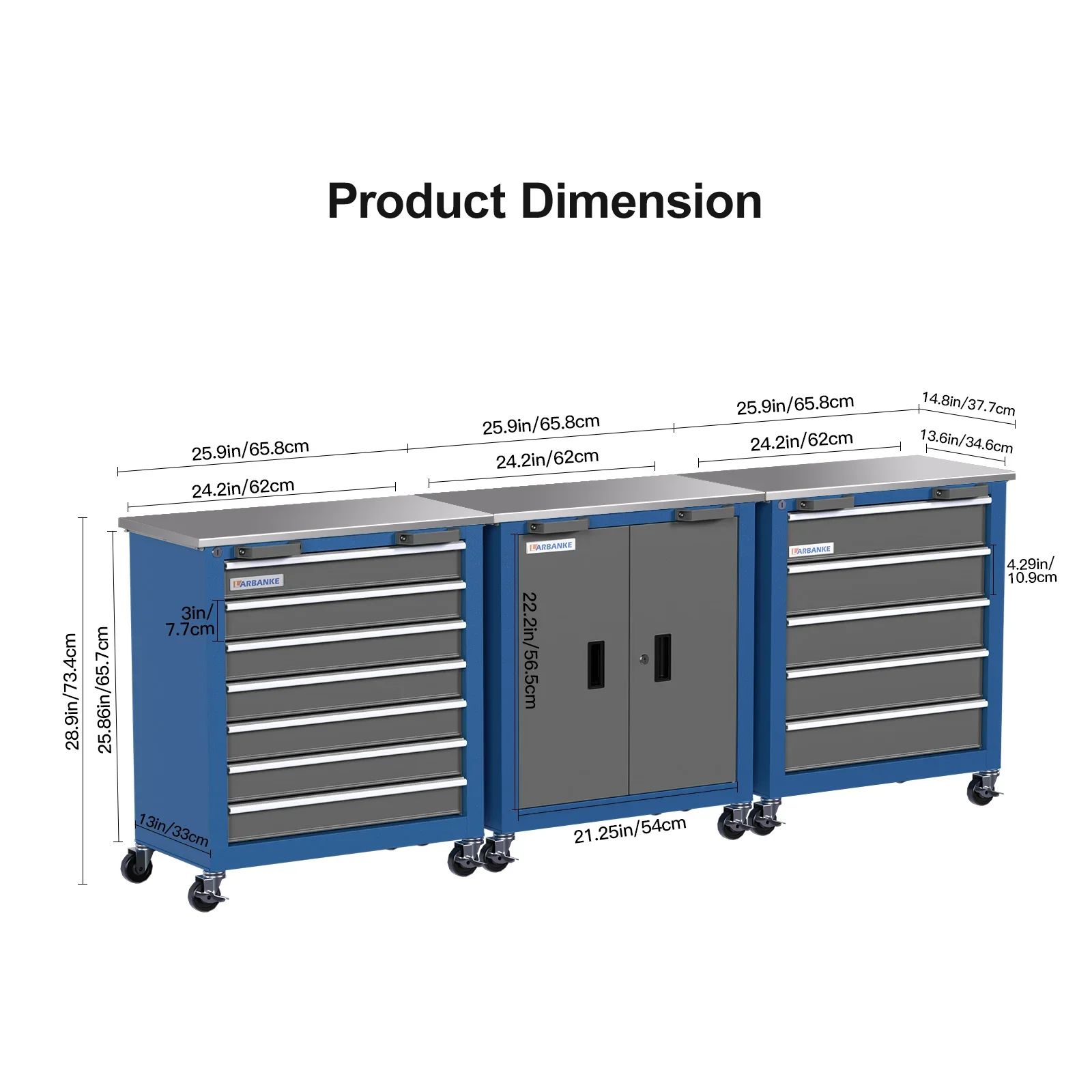 LARBANKE 5 Drawer Rolling Tool Chest, Metal Tool Cabinet with Wheels, Drawers with Padding, Can Be Combined