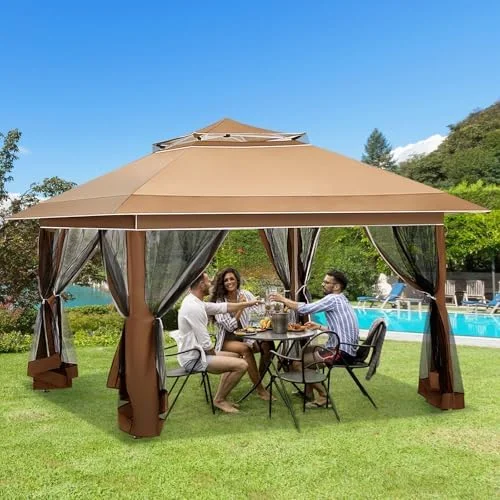 Pop Up Tent Canopy, Waterproof Canopy with Net and UV Resistant, Sidewalls Instant Shelter Canopy Tent with Carrying Roller Bag for Garden, Grill and Backyard (White)