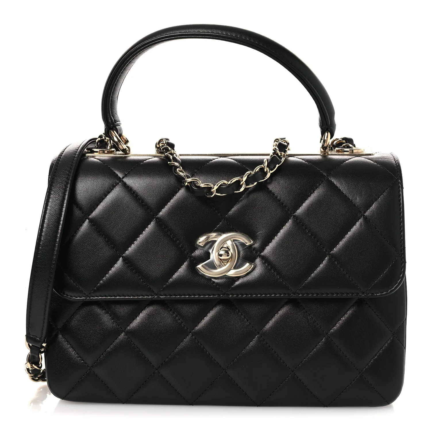 Lambskin Quilted Small Trendy CC Dual Handle Flap Bag Black