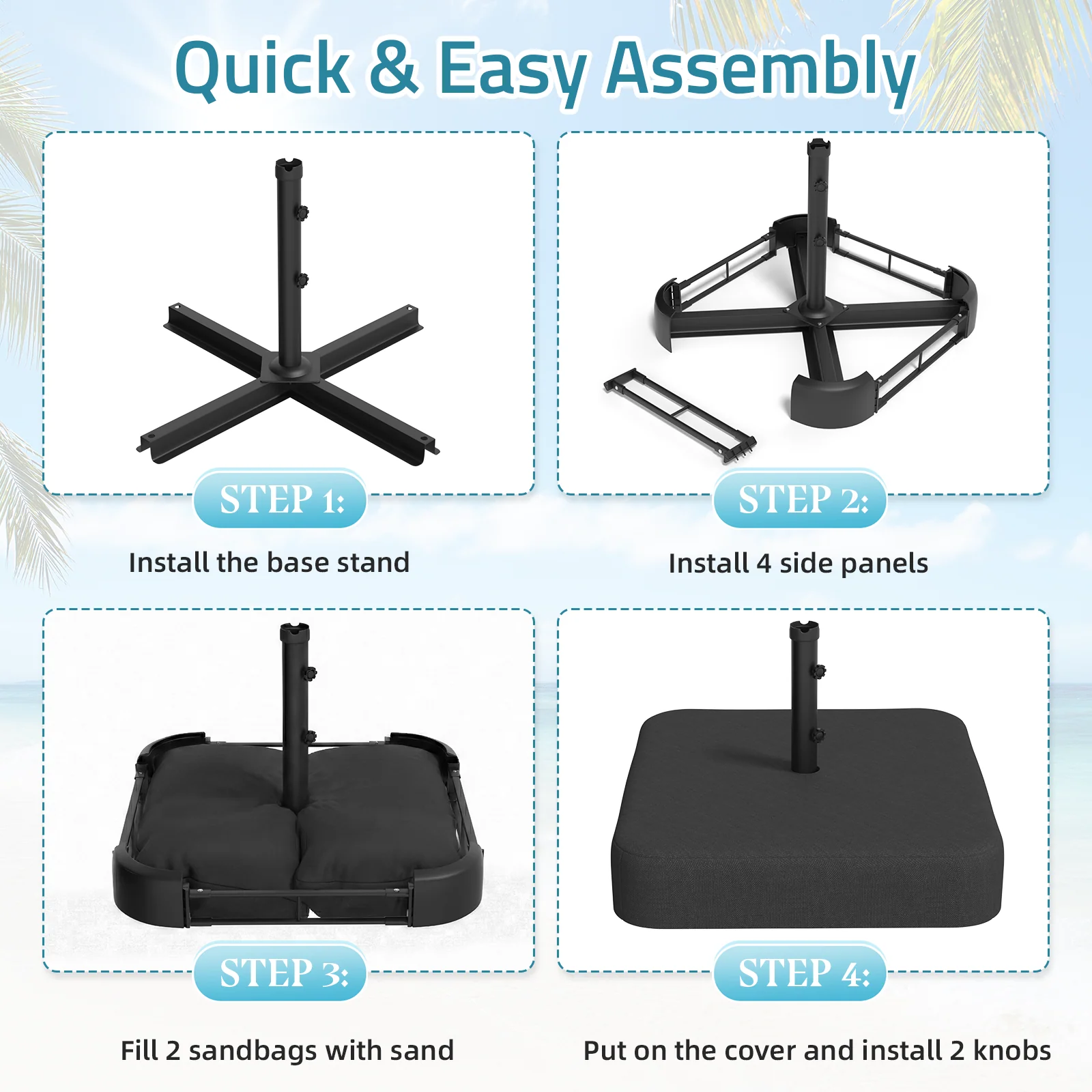 AECOJOY Patio Umbrella Base, 220 lbs Heavy Duty Sand Filled Weighted Umbrella Stand with 2 Sandbags