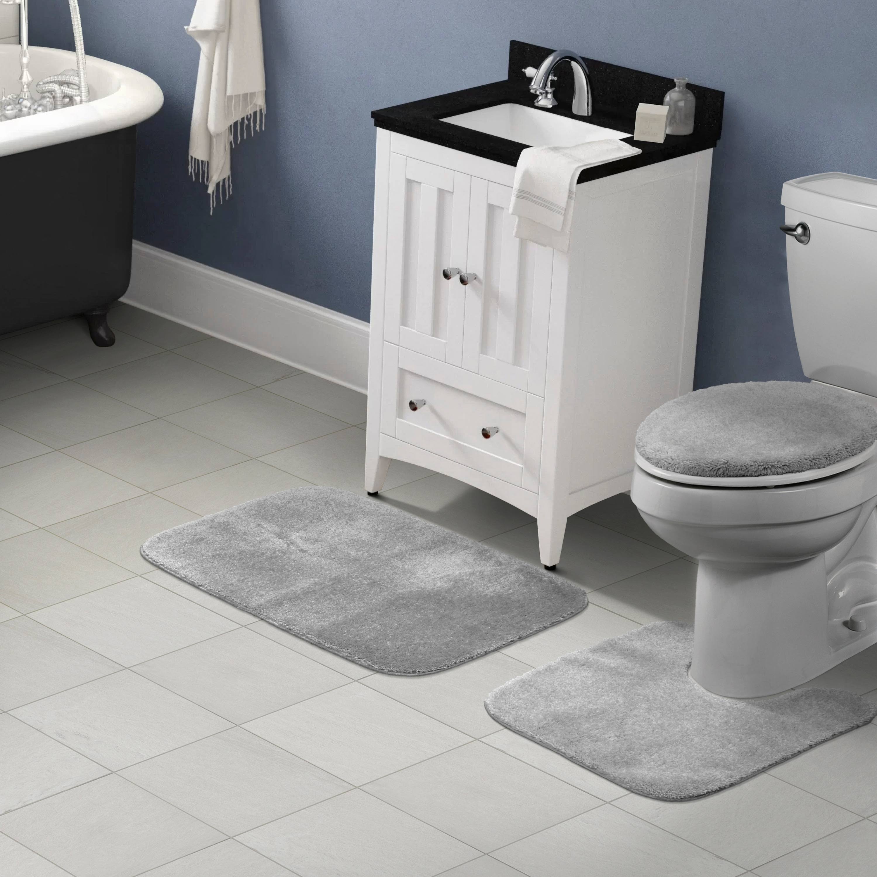 Garland Rug 3 Piece Traditional Nylon Washable Bathroom Rug Set Platinum Gray