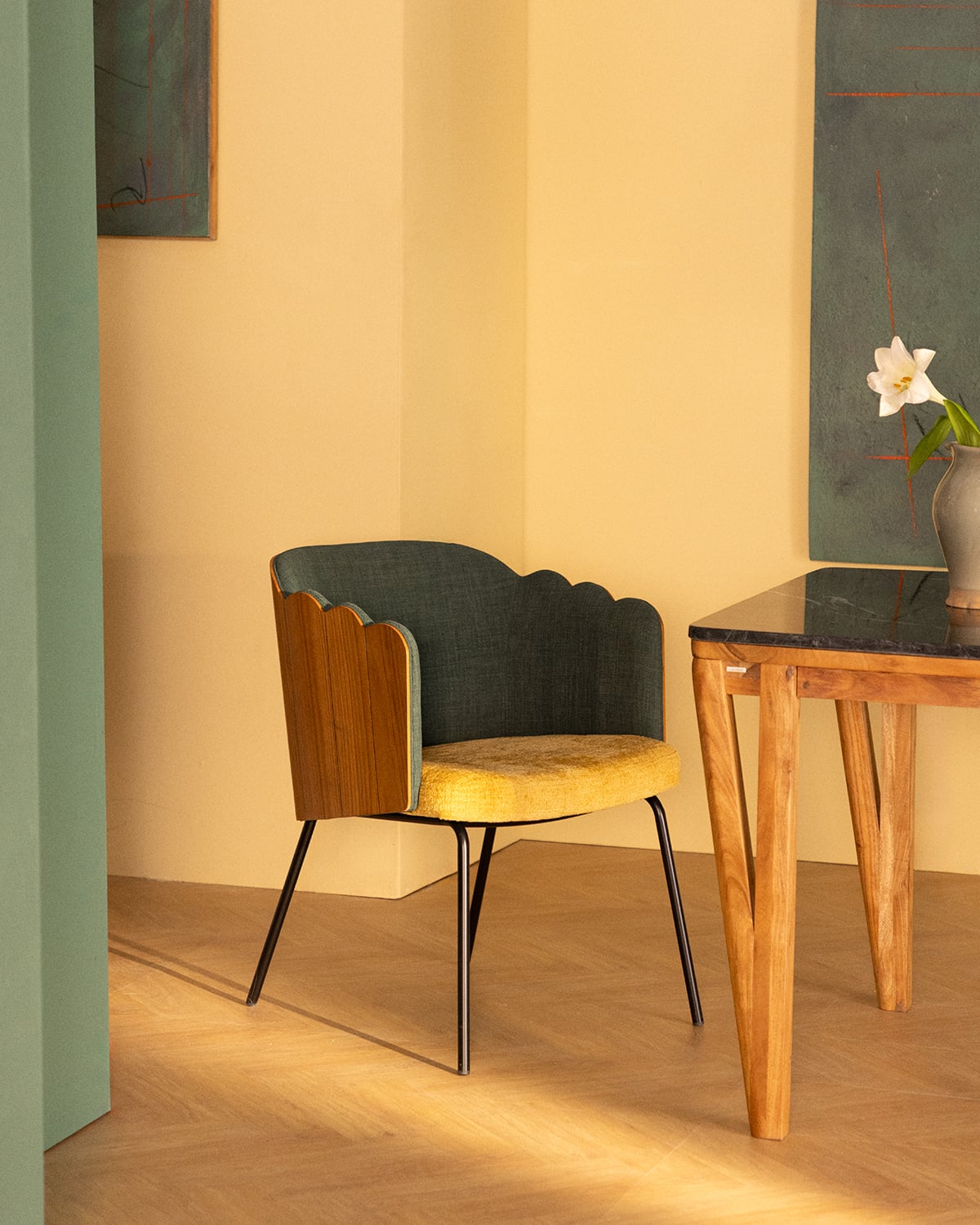 Rene - Silla de Comedor de Madera y Tela Rene