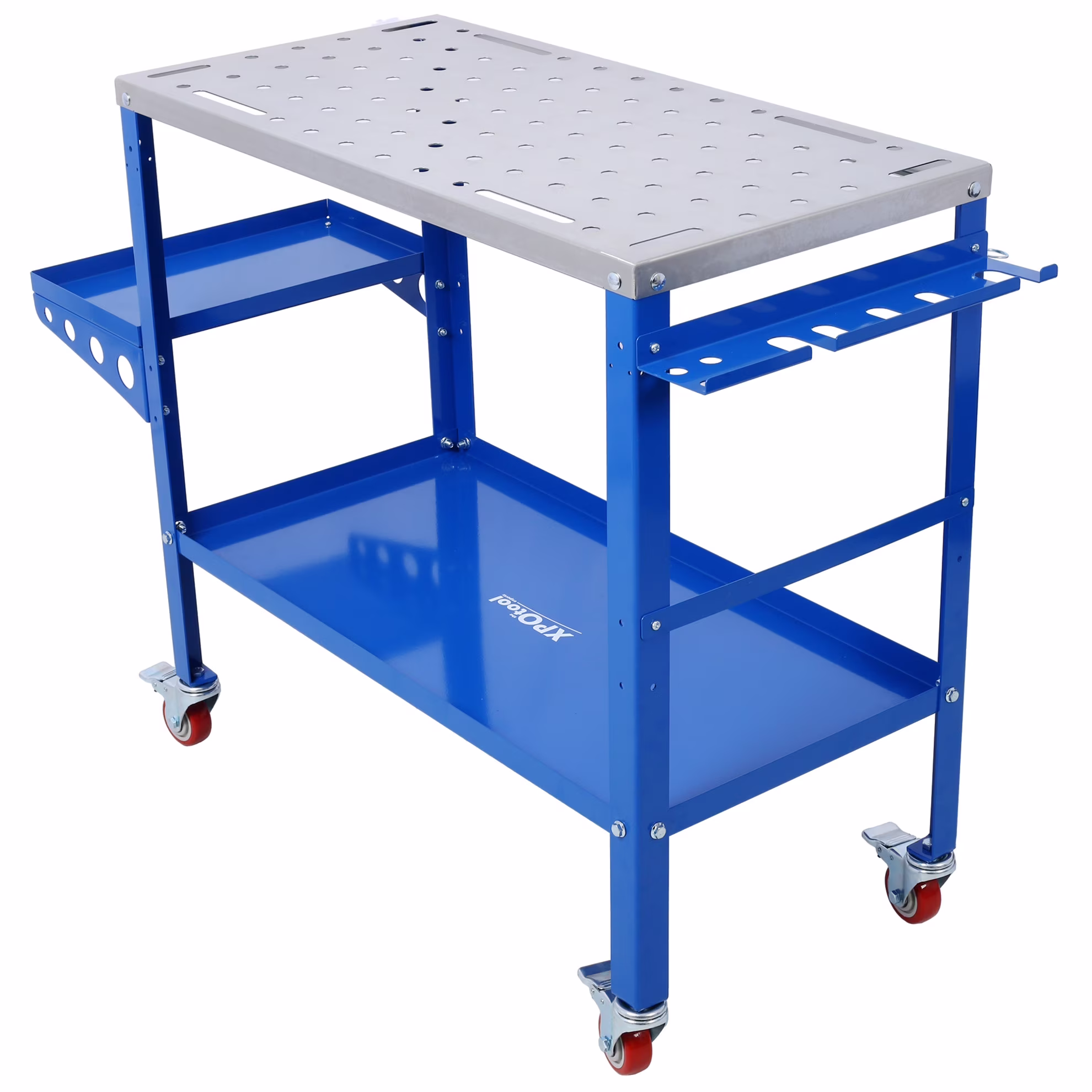 Heavy-Duty 36 x 18 Steel Welding Table 1200lbs Load Capacity Portable Workbench on Wheels with Braking Casters 82 5/8 Fixture Holes & Tool Slots Built-in Tool Tray