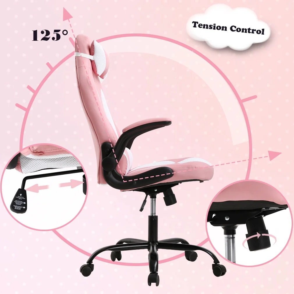 Ergonomic Gaming Chair, Lumbar Support, Swivel Rolling for Women(Pink)(Pink) - Image 3