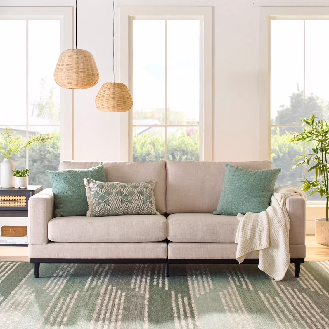 Better Homes & Gardens Springwood Wood Frame 83.46 Couch, Beige Velvet