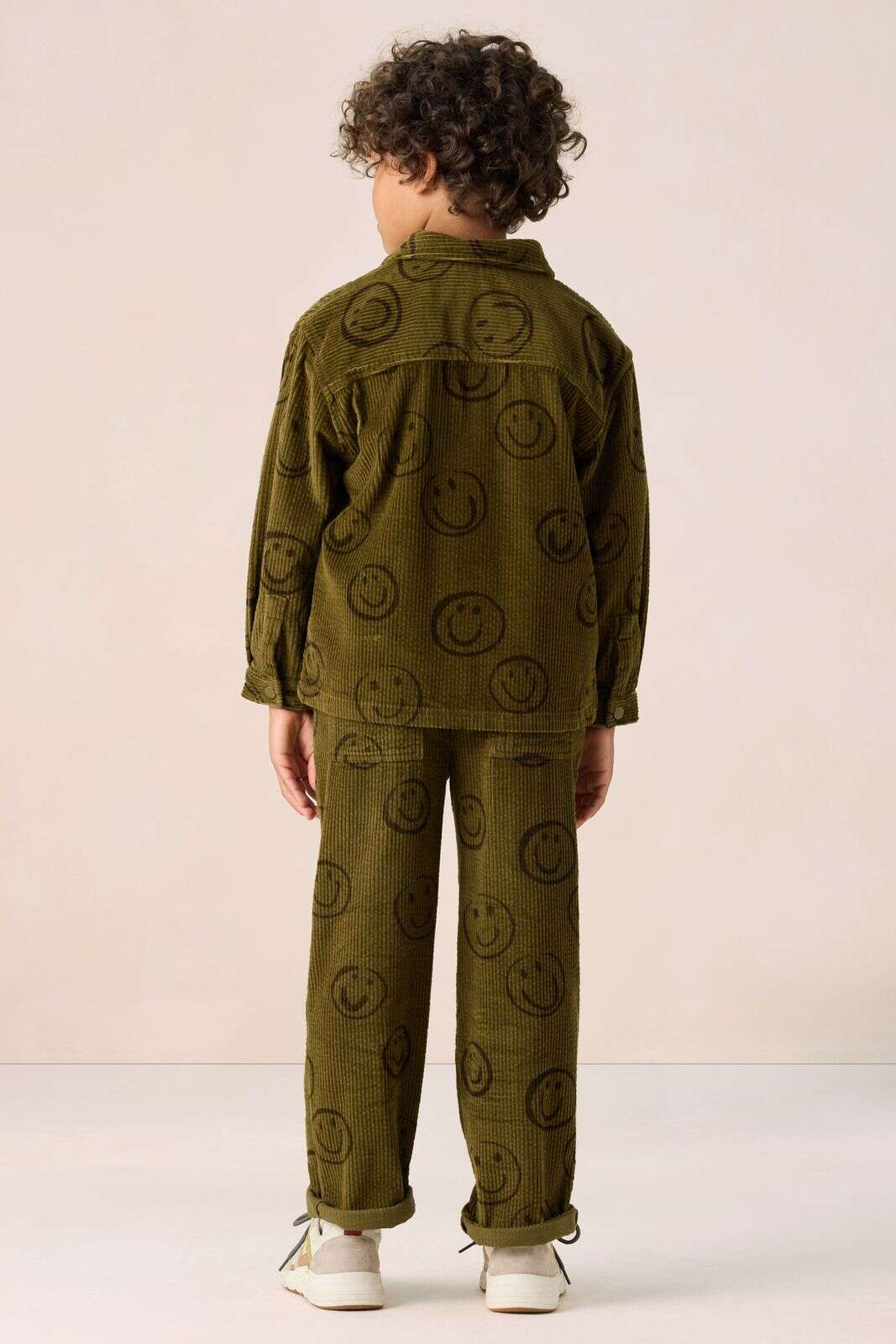 Donkergroene corduroy broek met smileys