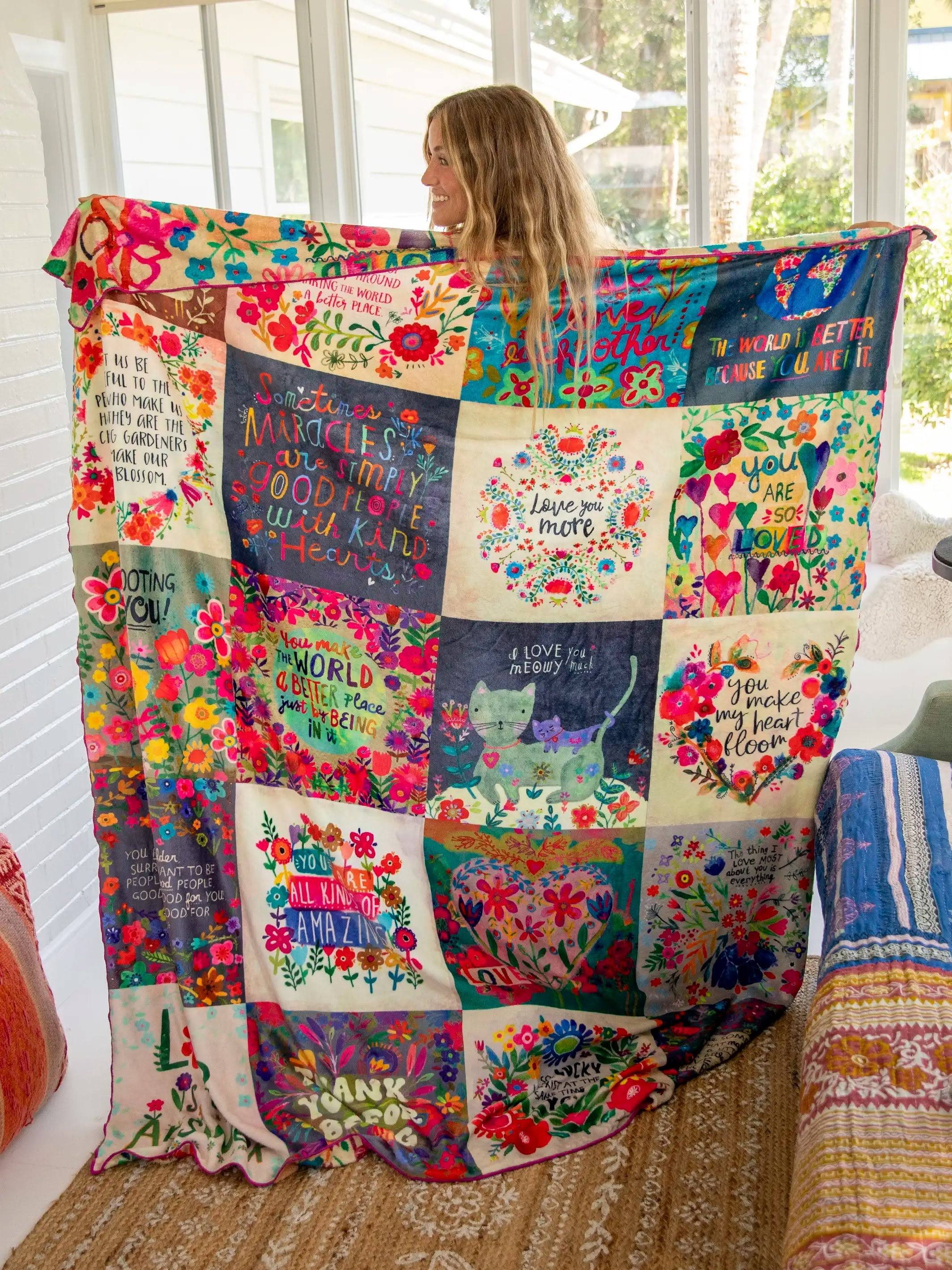 Natural Life XL Double-Sided Cozy Blanket - Love Chirps