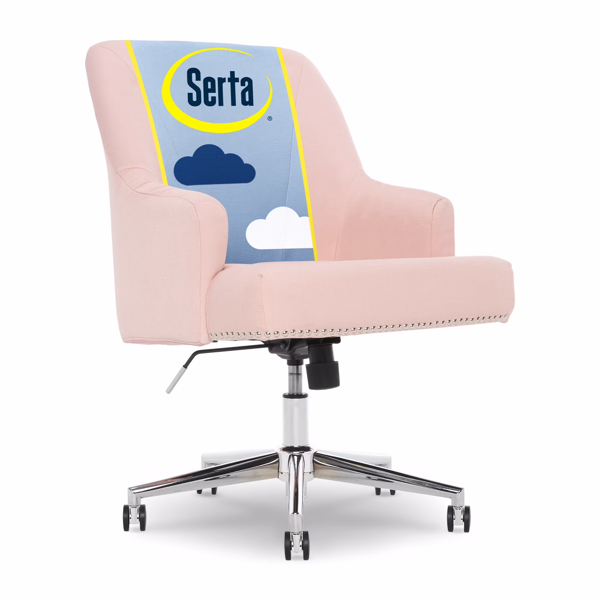 Leighton Home Office Desk Chair Chrome Nailheads Twill Fabric Lilac Purple(Lilac Fabric) - Image 9