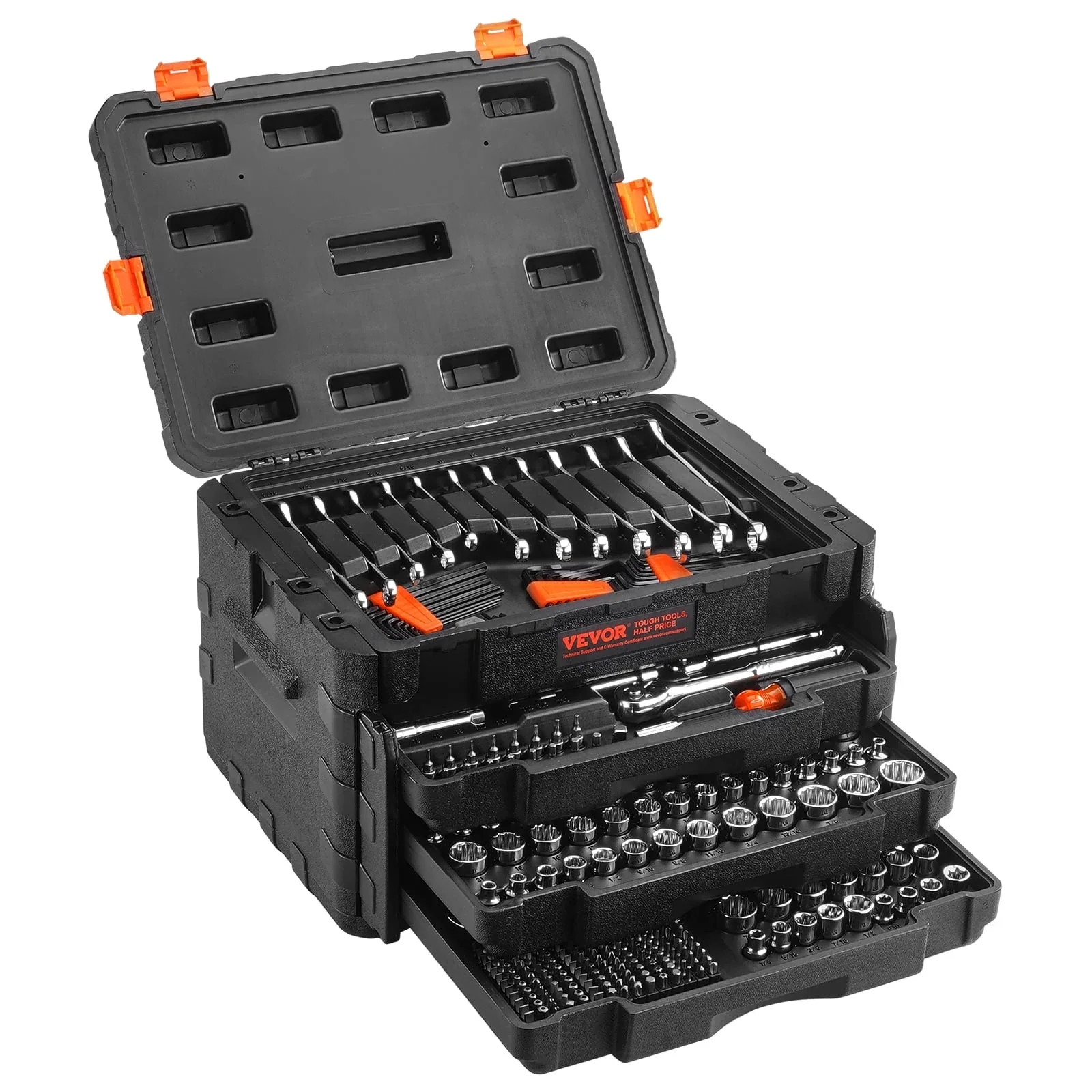 VEVOR 450-Piece SAE/Metric Mechanics Tool Set, 1/4, 3/8 and 1/2 Inch Sockets, Bits, Wrenches and Storage Case