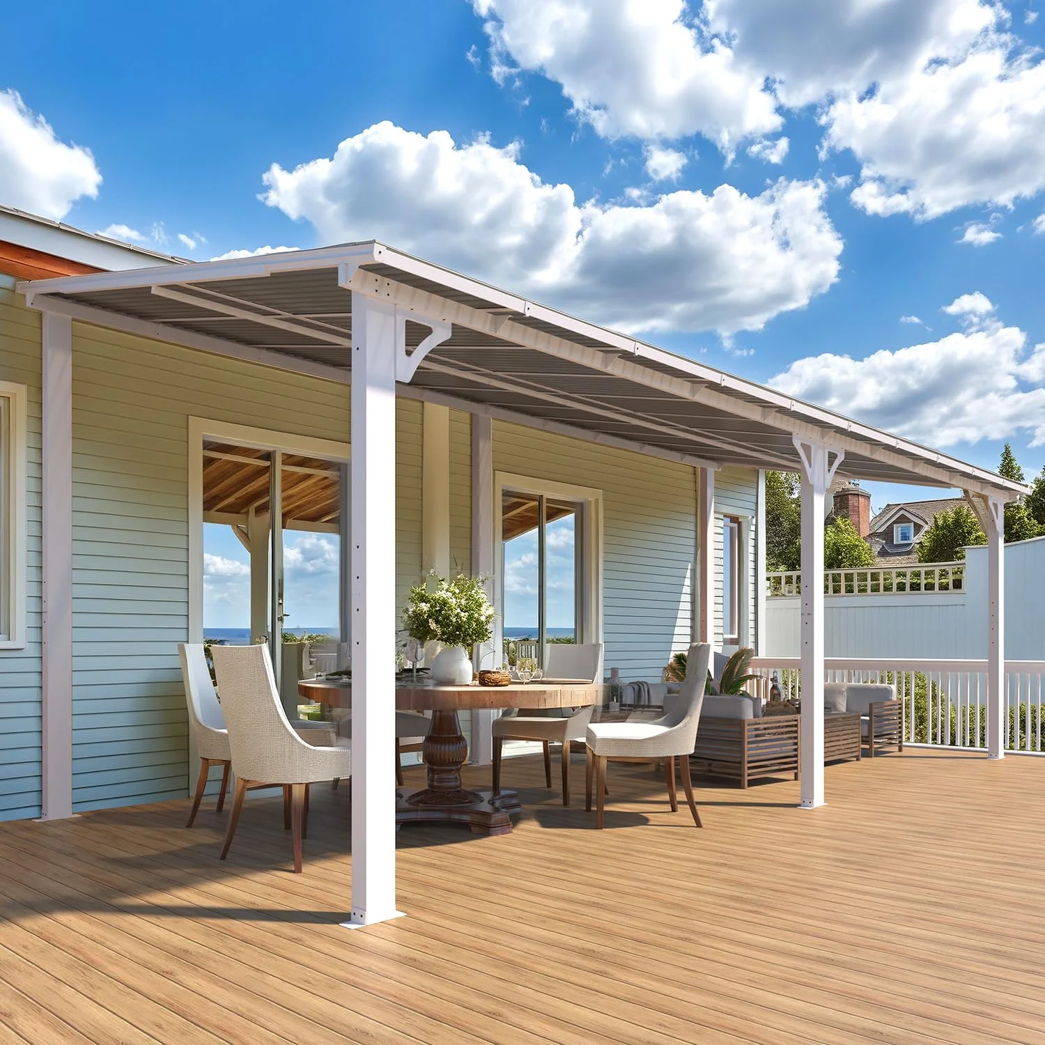 AECOJOY 20'x8' Wall Mounted Gazebos Pergola, White