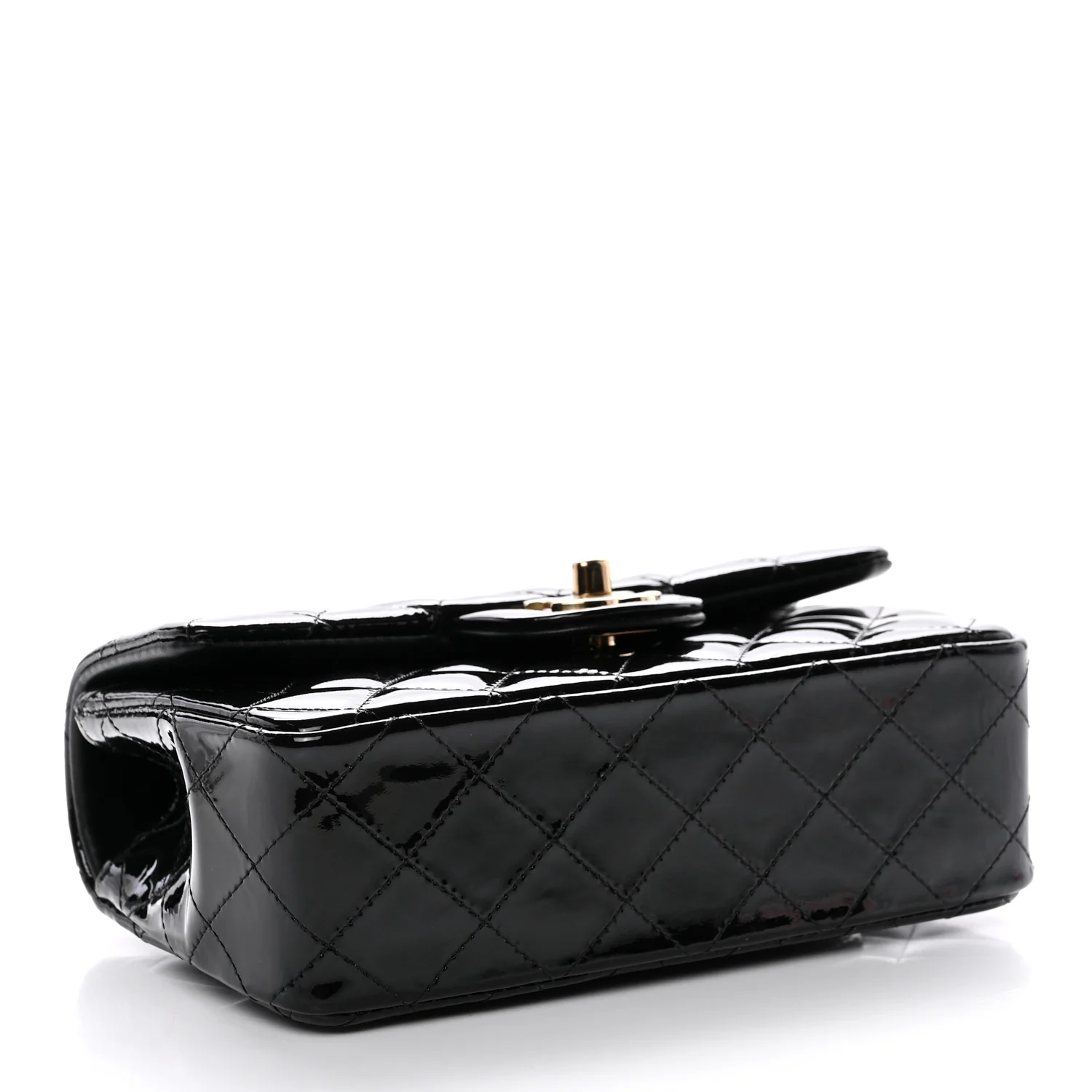 Patent Quilted Mini Top Handle Rectangular Flap Black