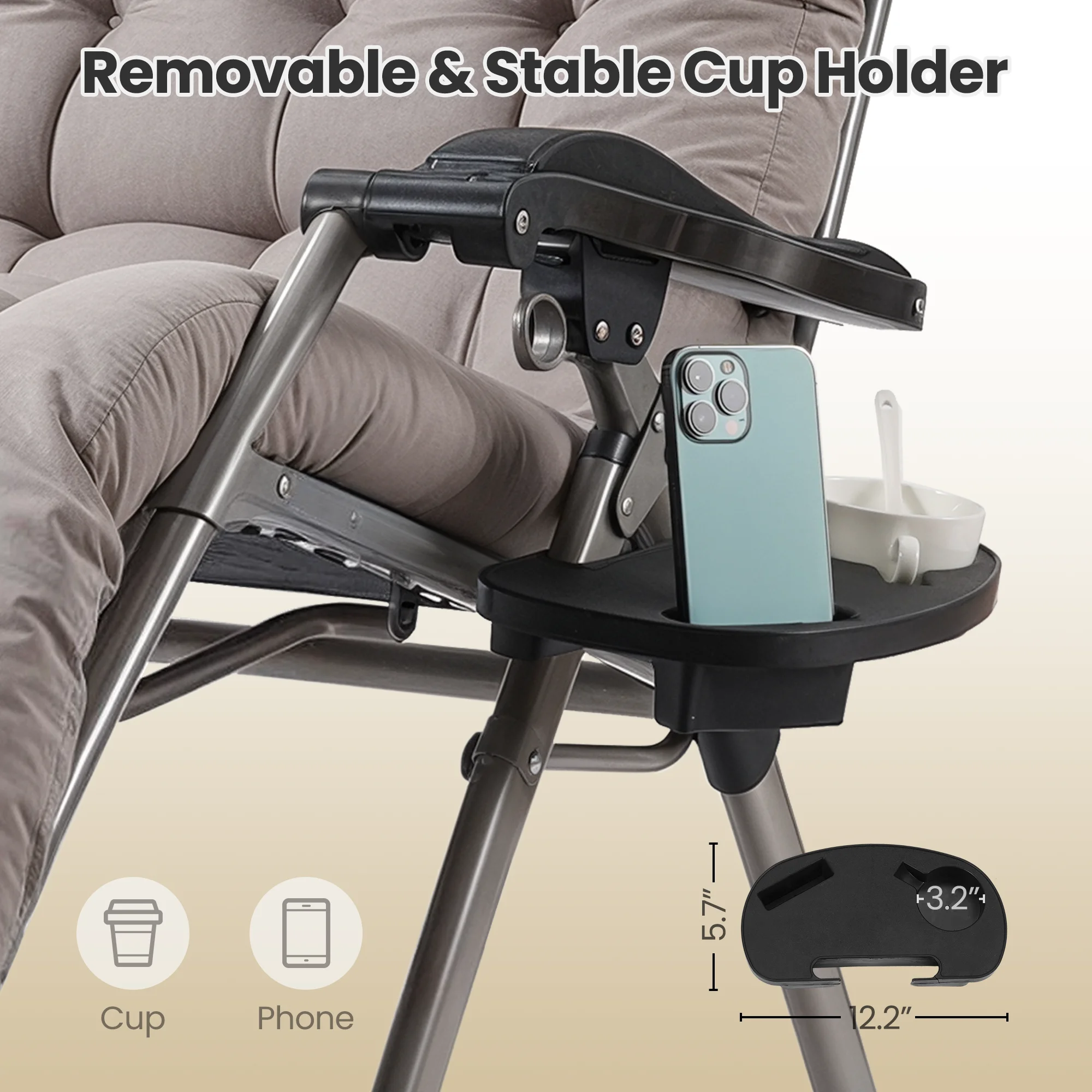 Naipo Zero Gravity Chair, Outdoor Foldable Padded Lounge Chair Recliner with Side Table, 353 lb Lounge Chair Sleep Relaxing, Winner