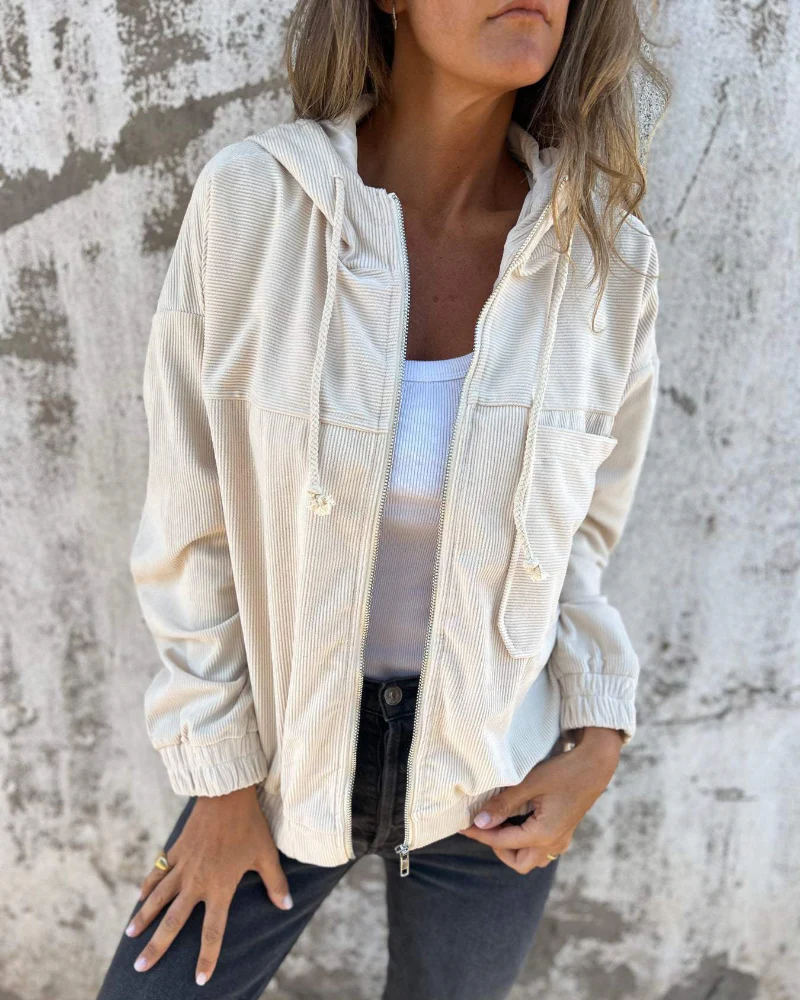 Ella™ | Veste à capuche en velours côtelé avec fermeture éclair