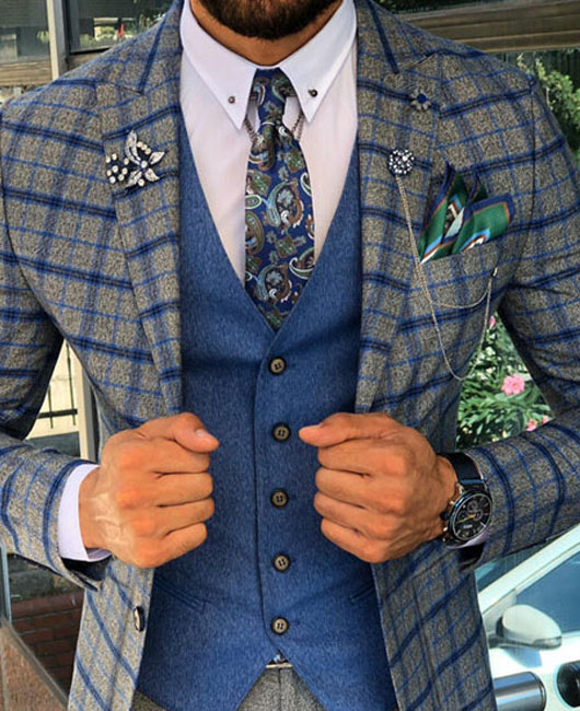 Blazer OK Casual à carreaux, revers cranté, coupe ajustée