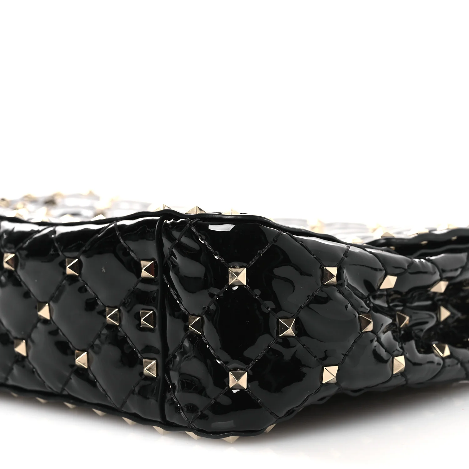 Patent Medium Rockstud Spike Shoulder Bag Black