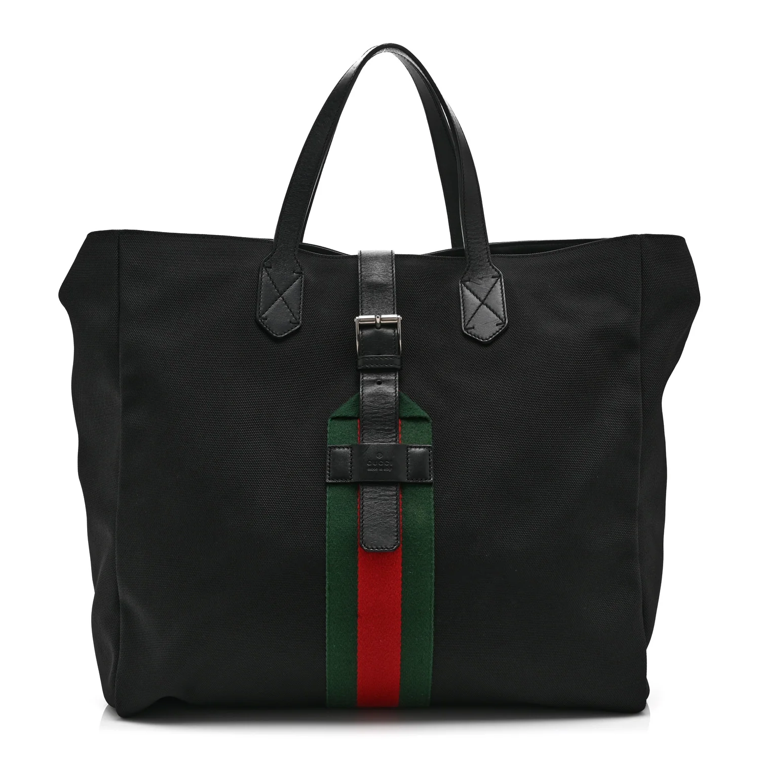 Techno Canvas Web Single Buckle Tote Black