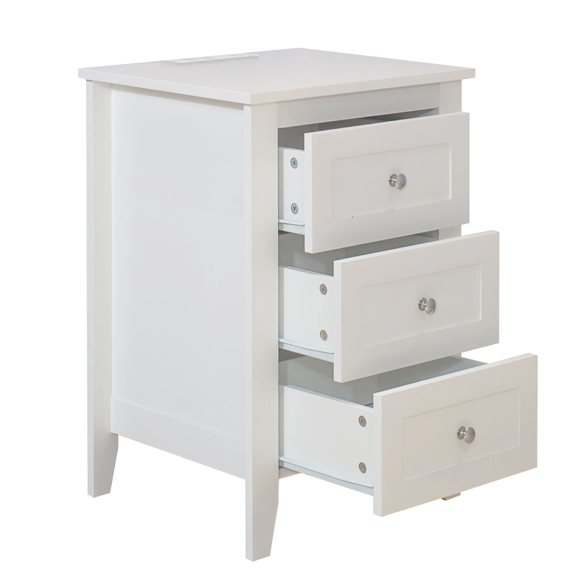 Modern White 3 Drawer Nightstand Set of 2 with USB Ports Power Outlets for Bedrooms,Adult(White(2Pcs)) - Image 8