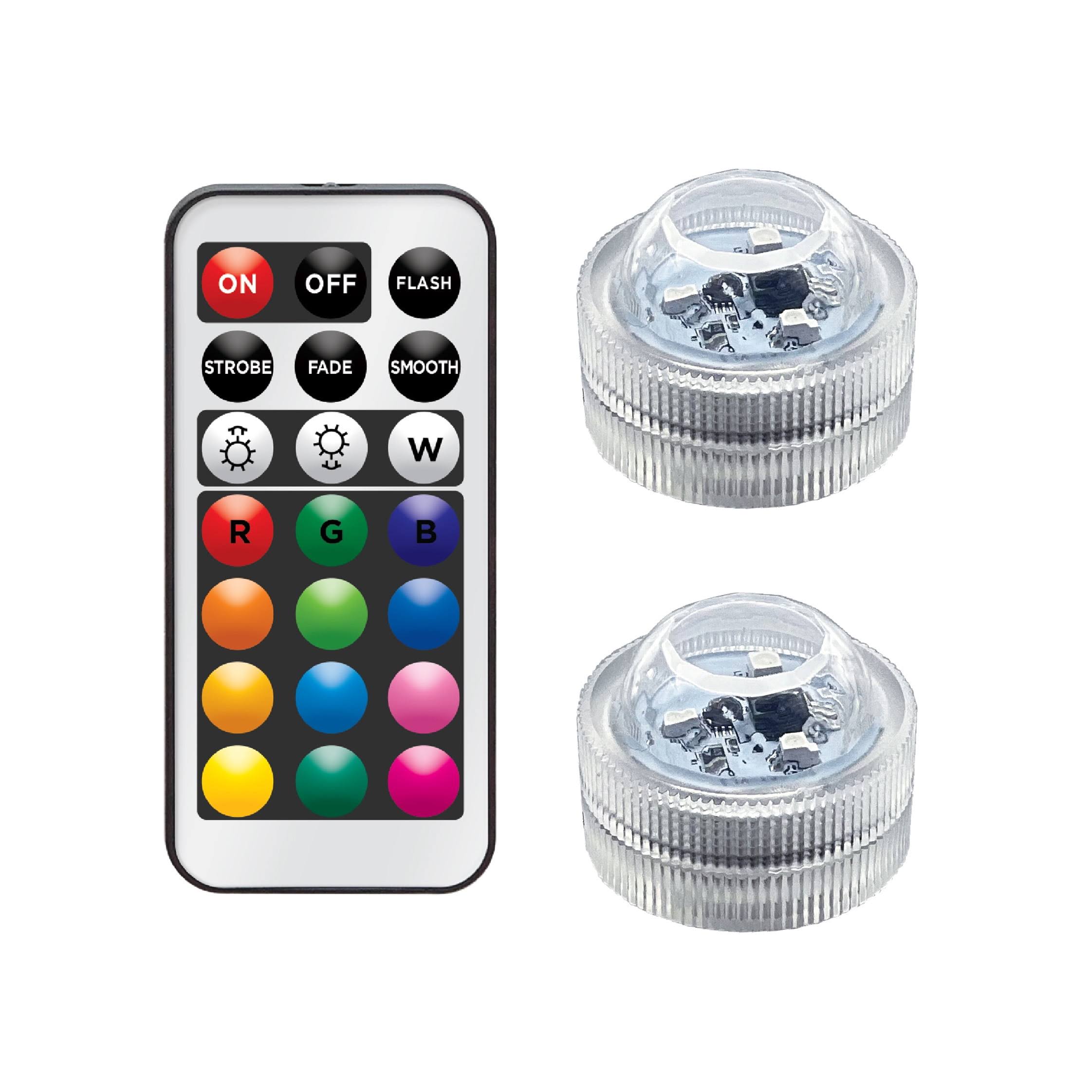 Great Value Color Changing Waterproof Mini LED Puck Lights with Remote 2 Pack, White