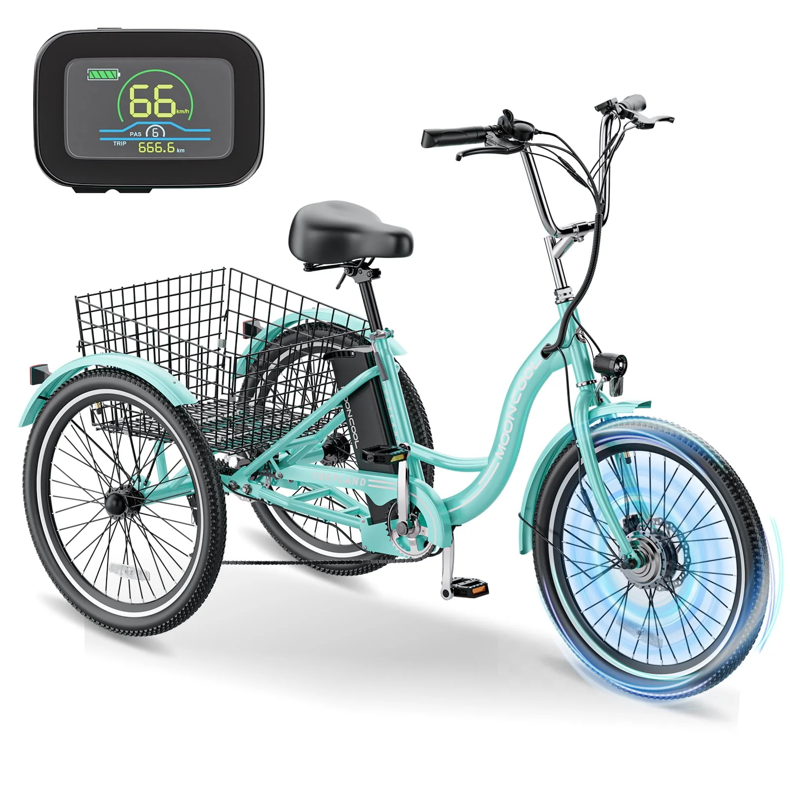 MOONCOOL Electric Tricycle, 350W 36V 24 Inches 7 Speeds 3 Wheels Electric Bikes for Adults, Motorized Electric Trike Three Wheel Electric Bicycle Image 5