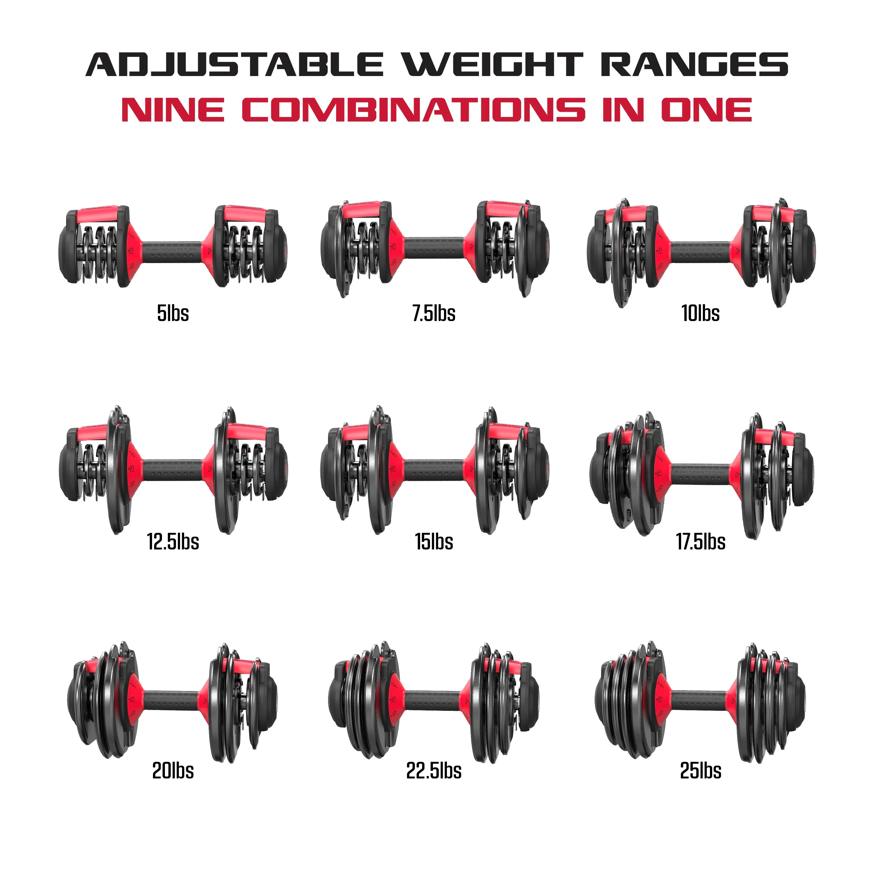 Adjustable Dumbbells 2-Pack, 25lb SmartBell Dumbbell Set with 9-in-1 Quick-Select Weights, 2.5lb Increments for Home Gym - Image 10