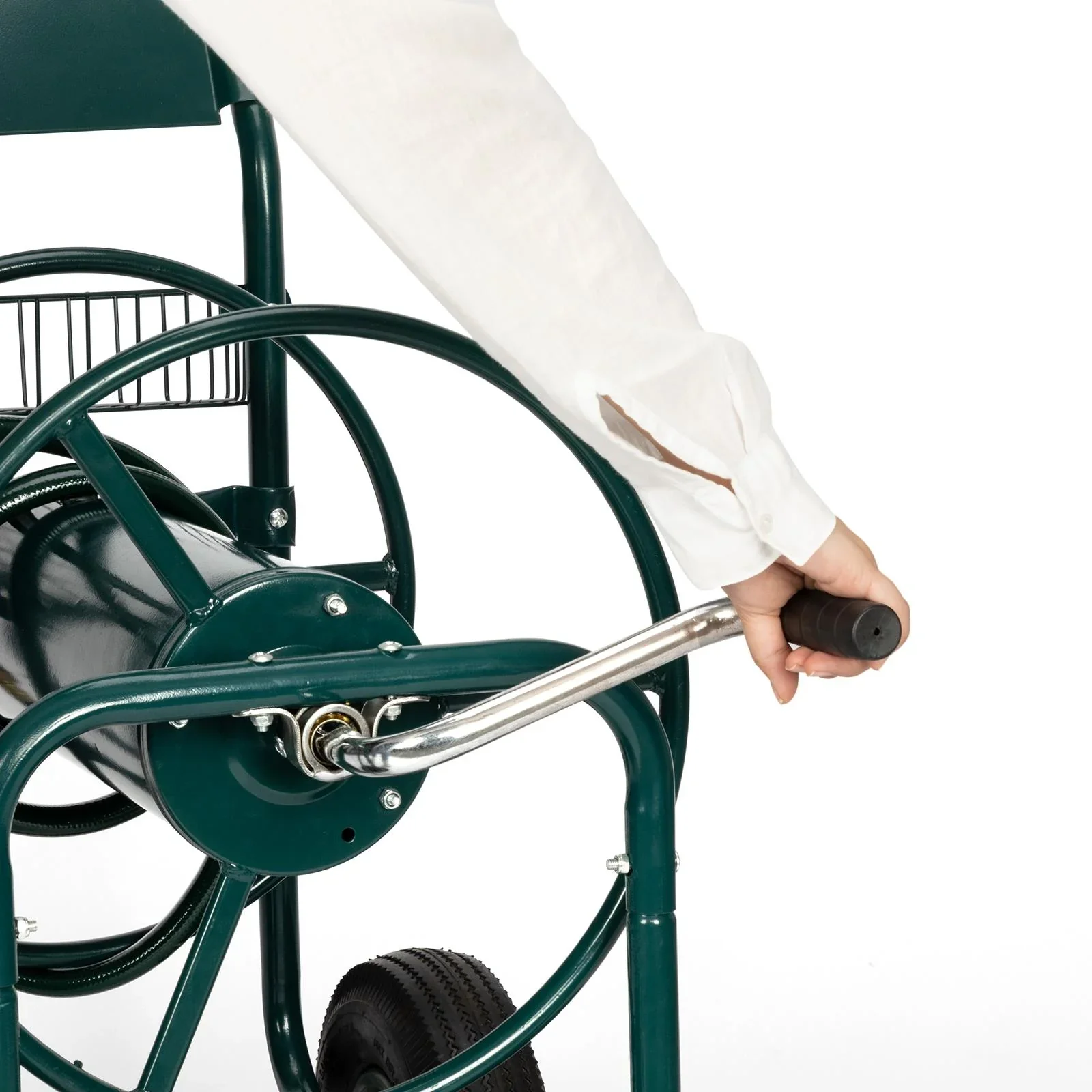 Ktaxon Garden hose cart Iron Four-Wheel Pipe Truck Dark Green