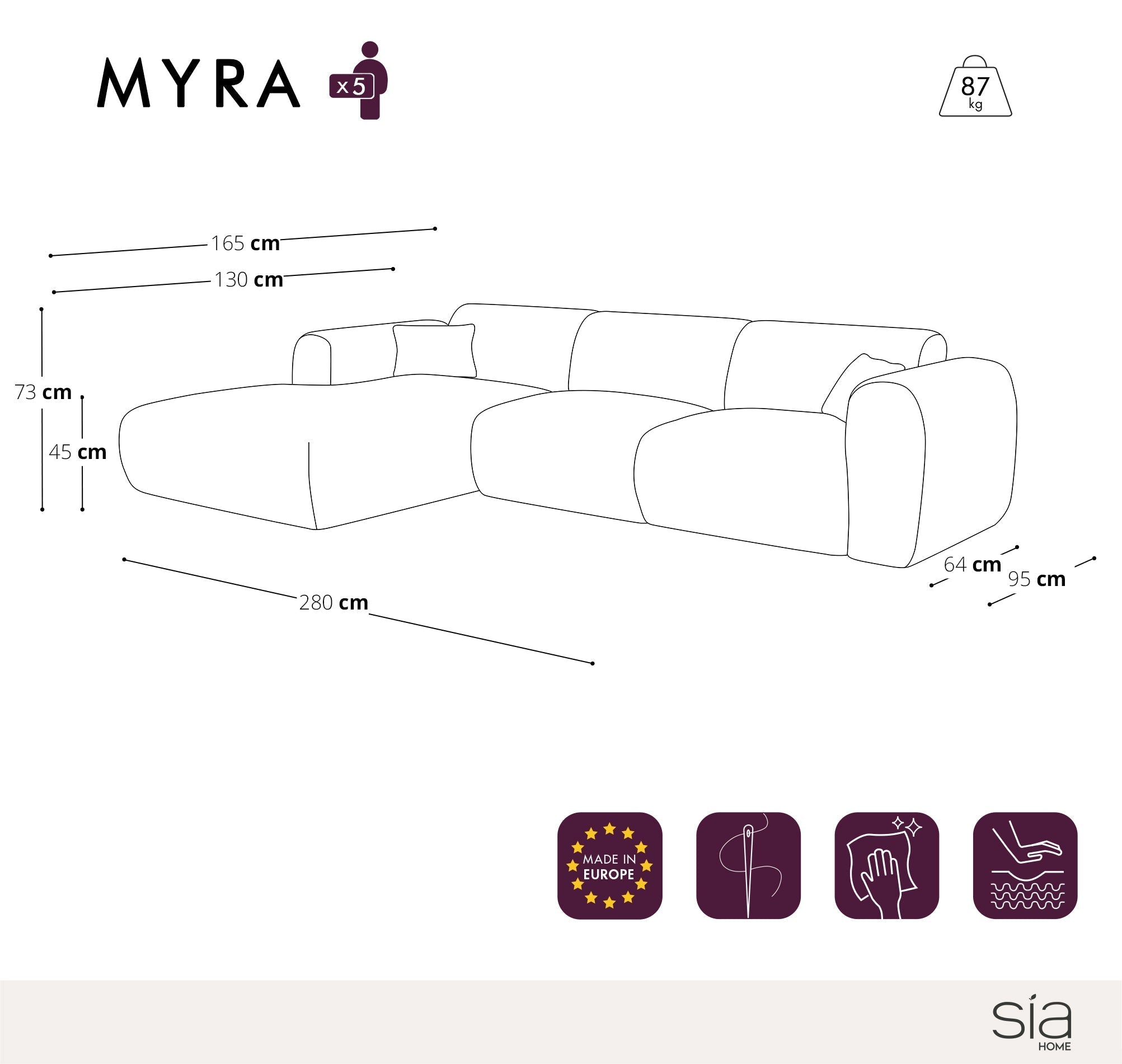 Hoekbanken links MYRA 5 personen Geweven stof Olijfgroen