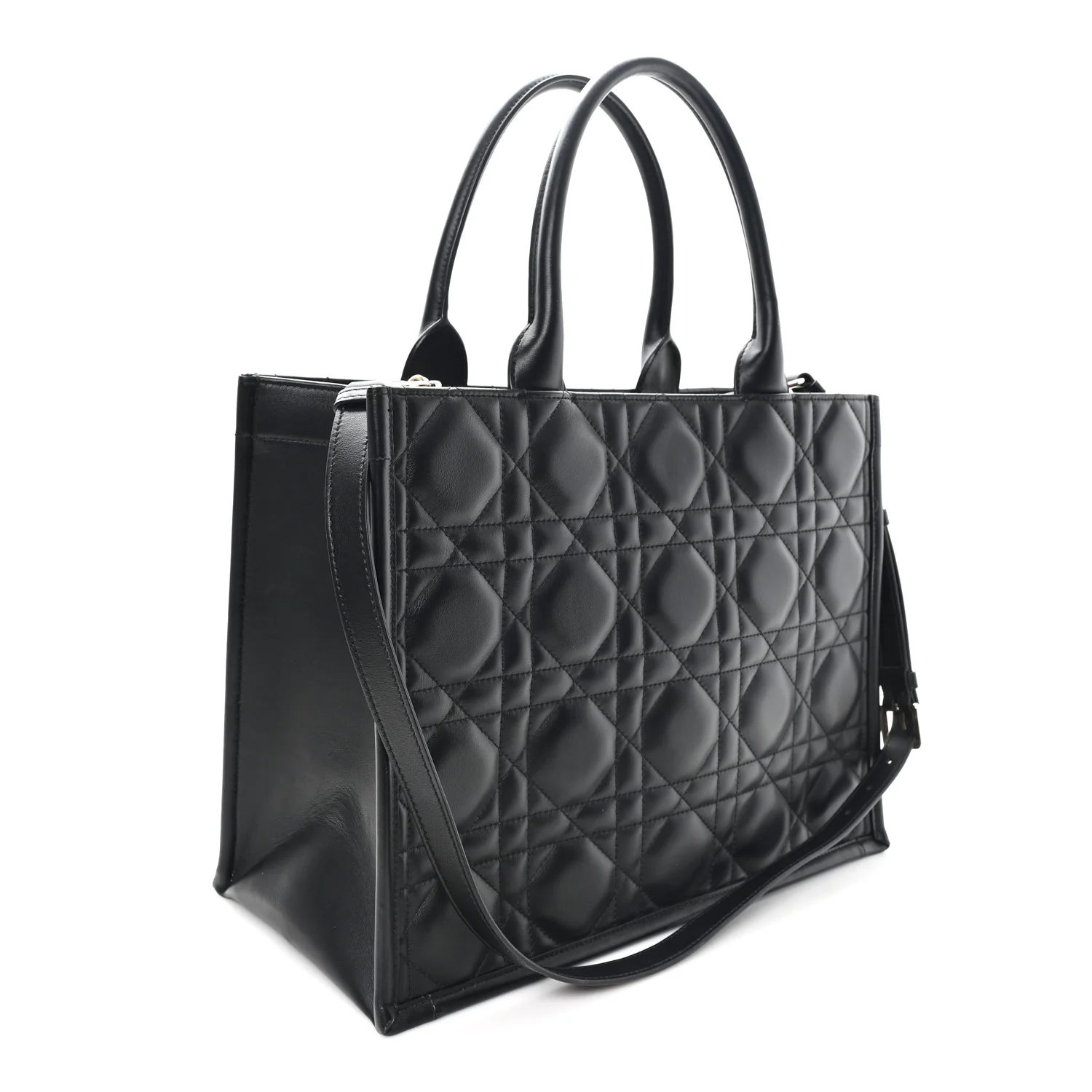 Calfskin Macro Cannage Medium Book Tote Black
