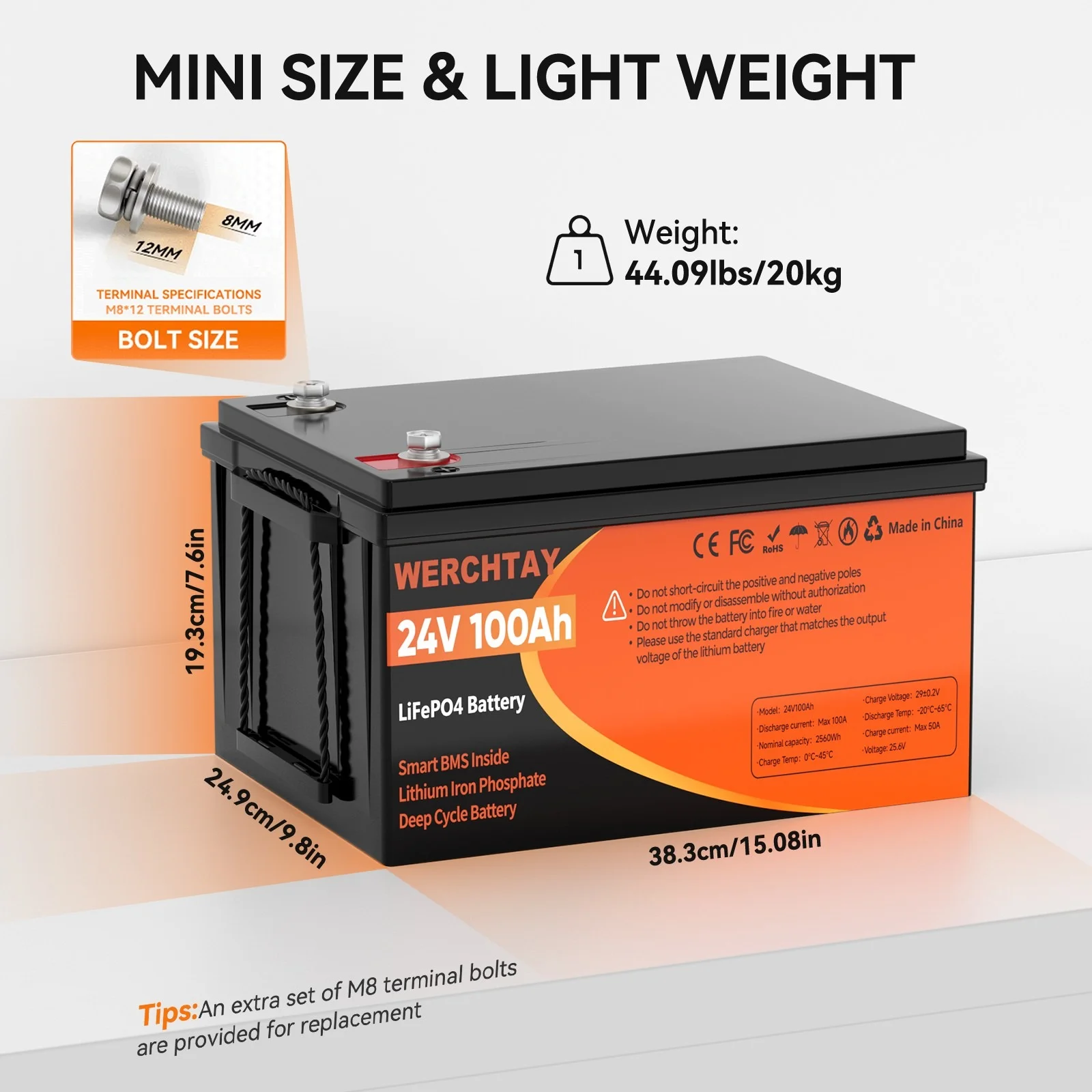 24V 100Ah LiFePO4 Battery, Lithium Battery Built-in 100A BMS, 4000 Deep Cycles Rechargeable Battery, Max. 2560W Load Power, Perfect for RV, Solar, Marine, Overland/Van, Off-Grid - Image 5