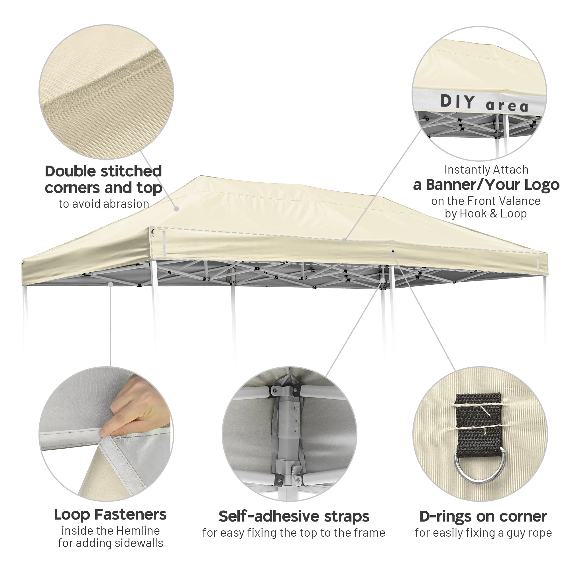 10x20Ft Replacement Pop up Canopy Top Sunshade Cover Outdoor Patio(Beige) - Image 6
