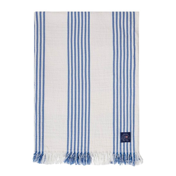 Bomullspledd 170x130 cm stripet/rutete hvit/blå/beige