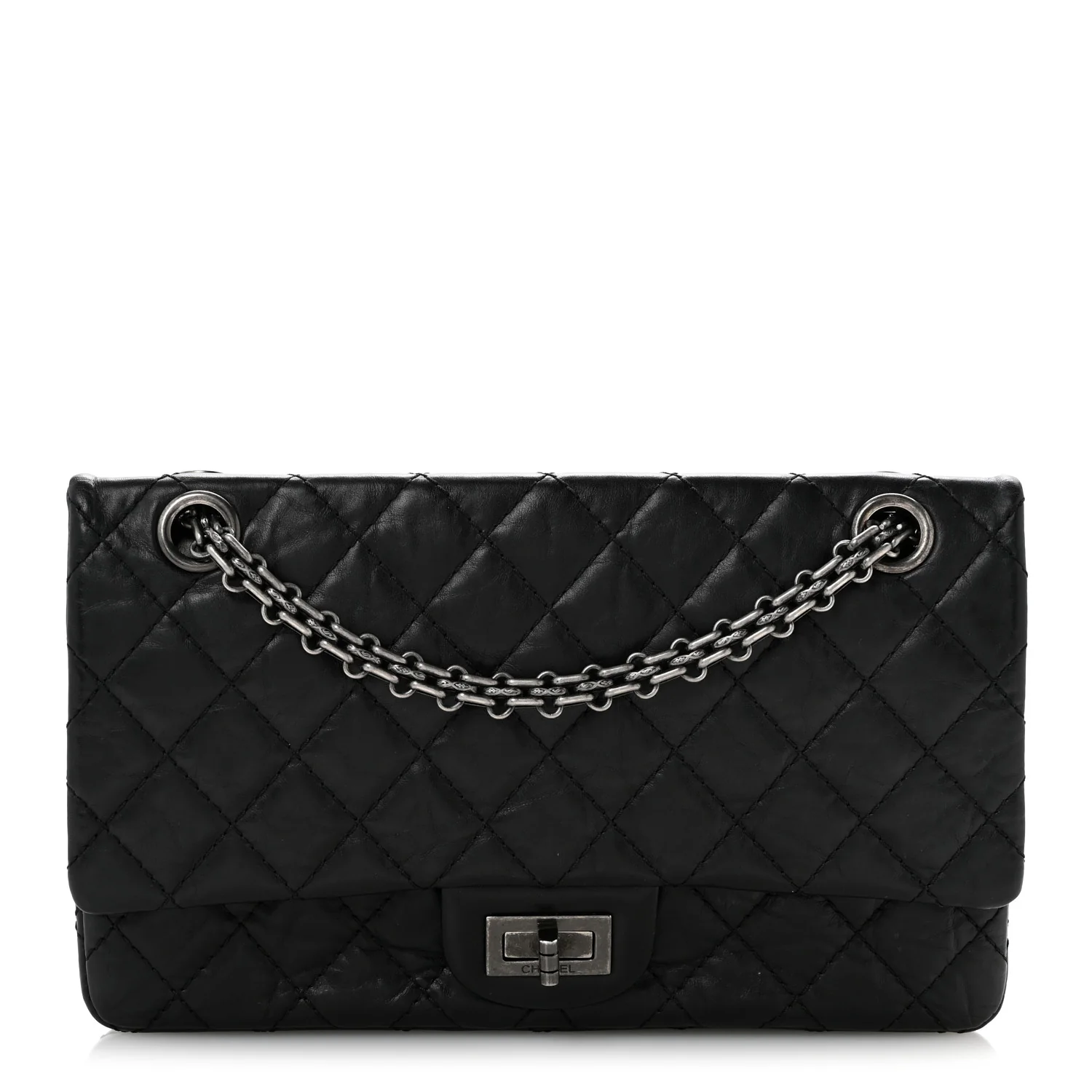 Aged Calfskin Quilted 2.55 Reissue 225 Flap Black