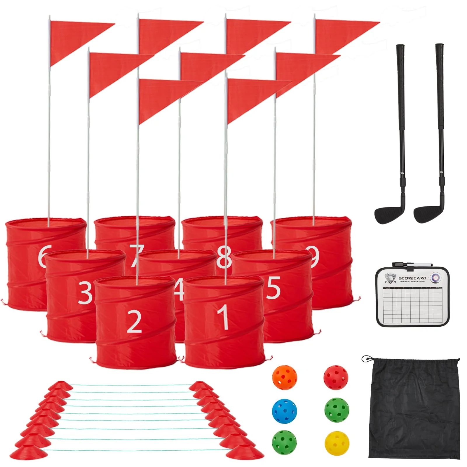 AECOJOY Bucket Yard Golf Game with Clubs 9 Hole Set Portable Low Tide Golf Game, Golf Chipping Games