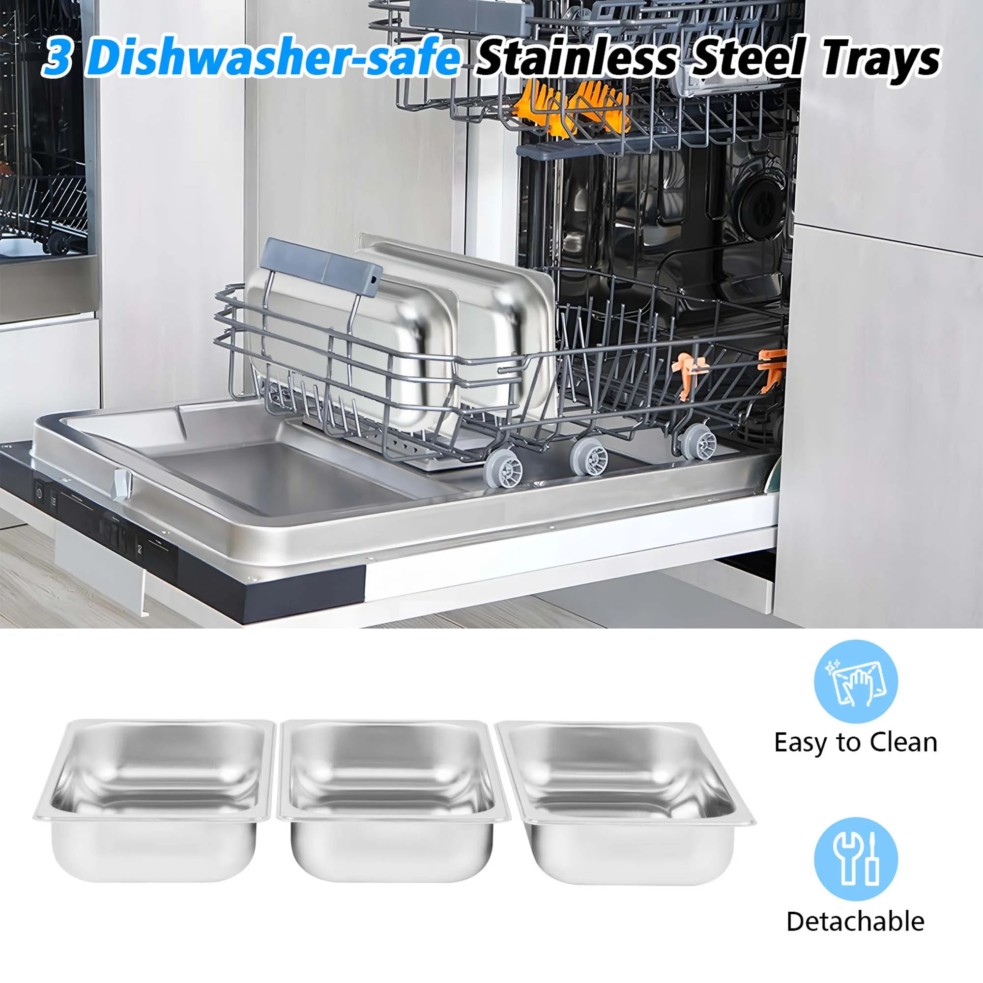 Food Warmer Buffet Server 450W Stainless Steel Electric Warming Tray for Parties - Image 9