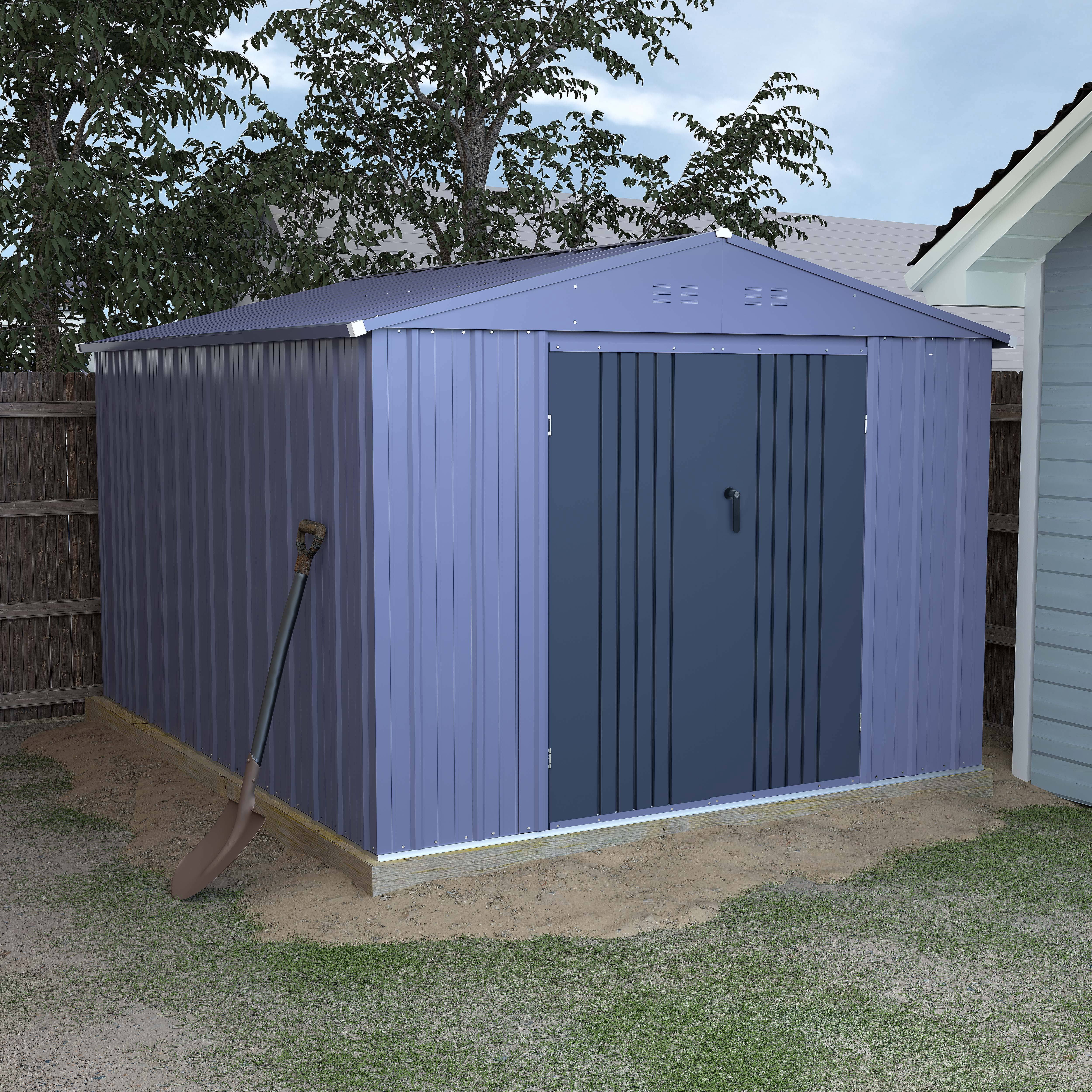 VEIKOUS 8'x10' Outdoor Storage Shed, Metal Tool Storage Sheds 80 Sq ft, w/Lockable Door & Air Vent, Grey