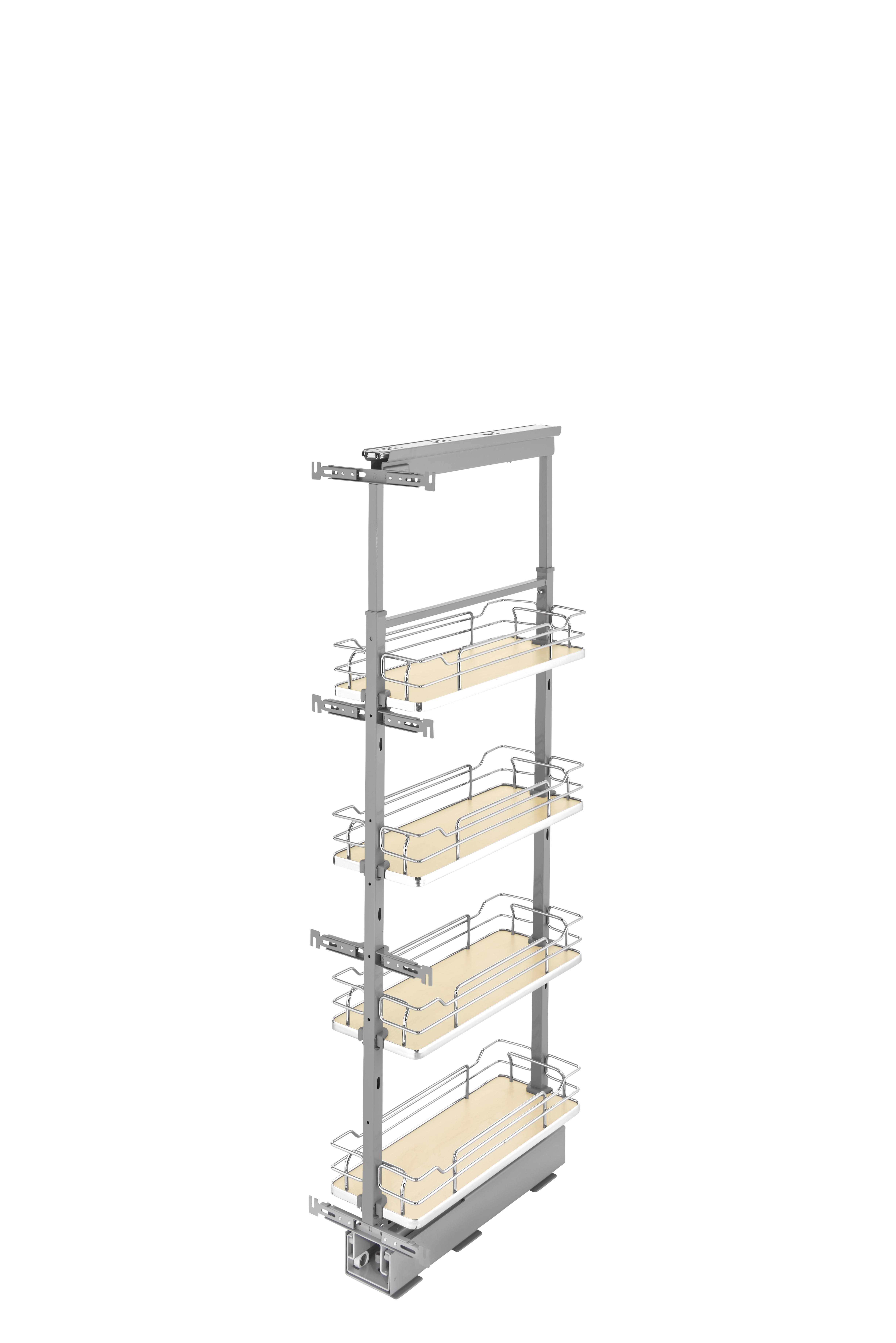 Rev-A-Shelf 8 in Chrome Solid Bottom Pantry Pullout Soft Close 5350-08-Maple