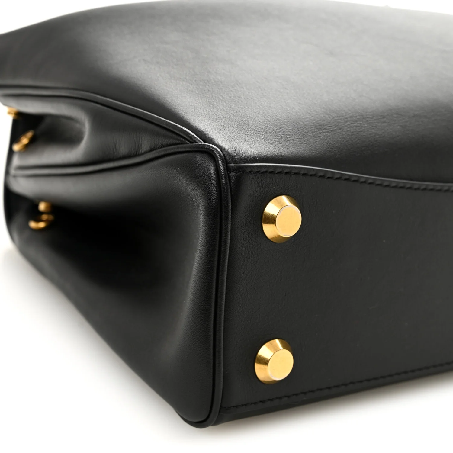 Natural Smooth Calfskin Small Rodeo Top Handle Handbag Black