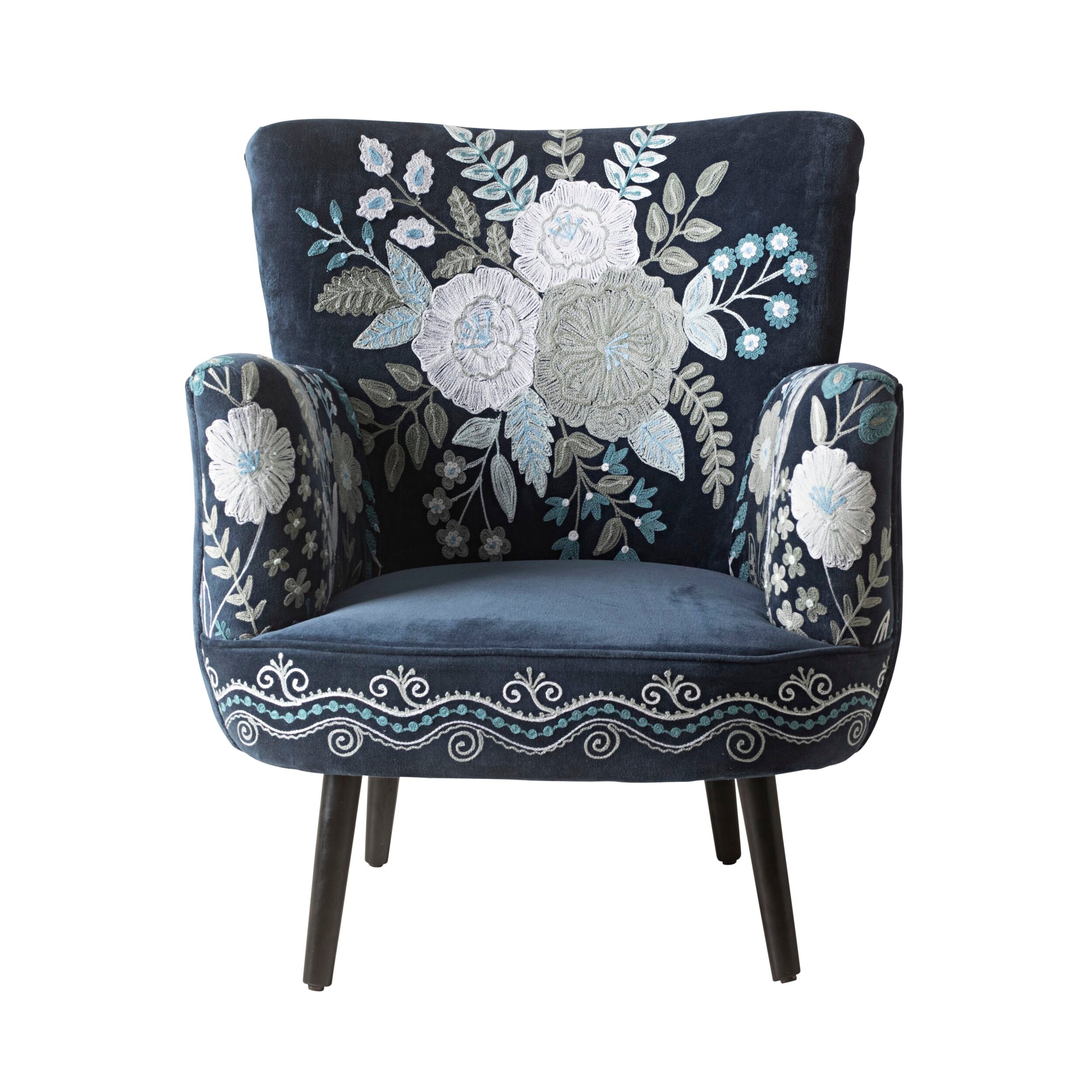 Blooms Embroidered Armchair Indigo