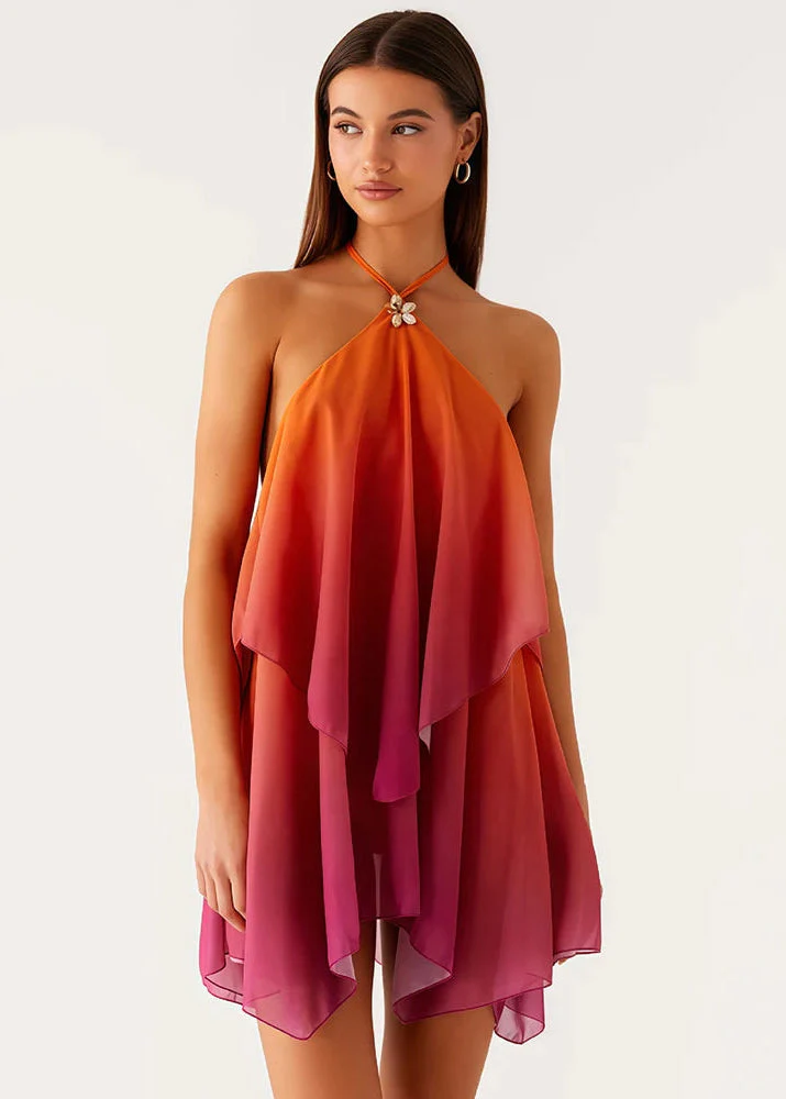 Robe courte à volants dégradé rose
