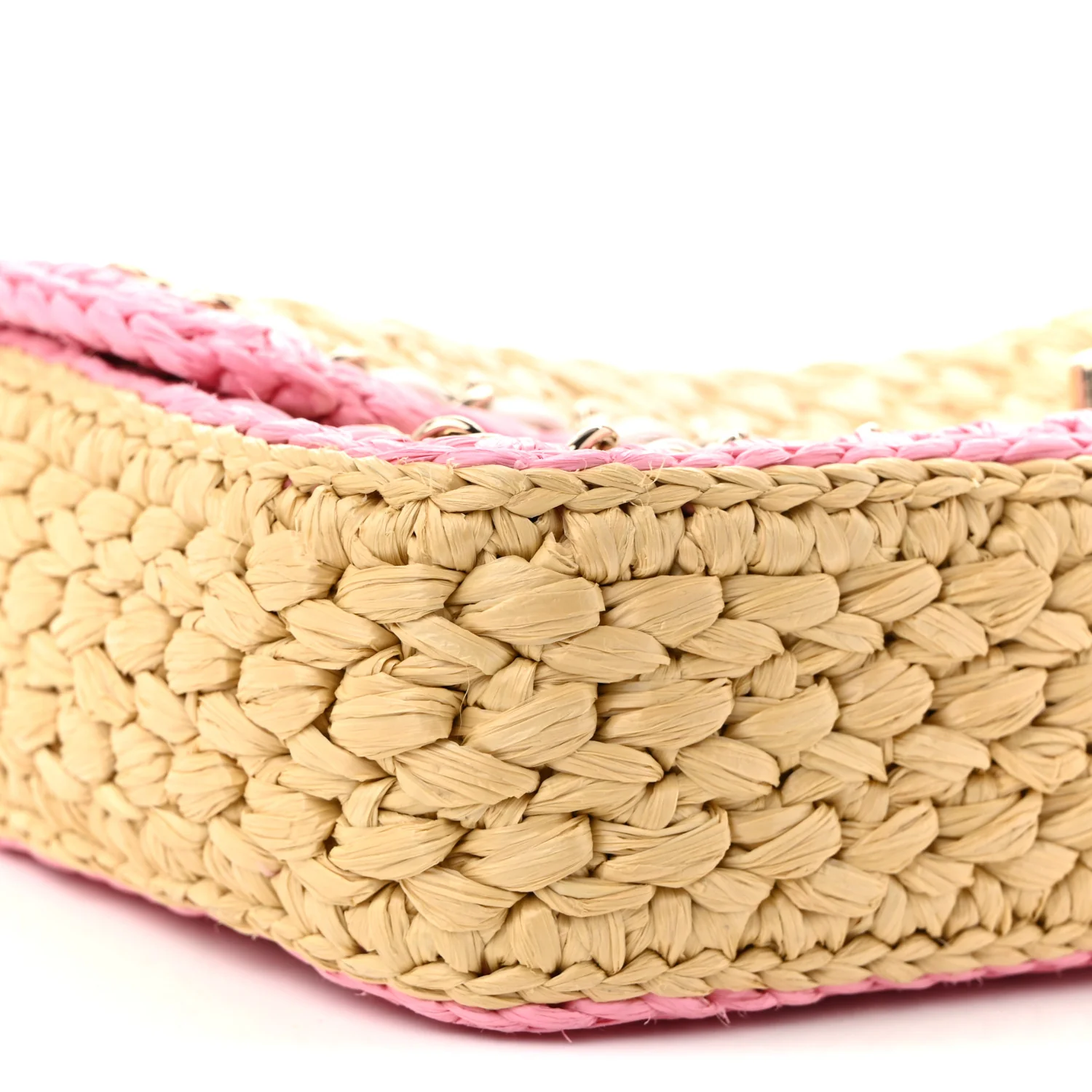 Raffia Chain Venice Beach Flap Bag Beige Pink