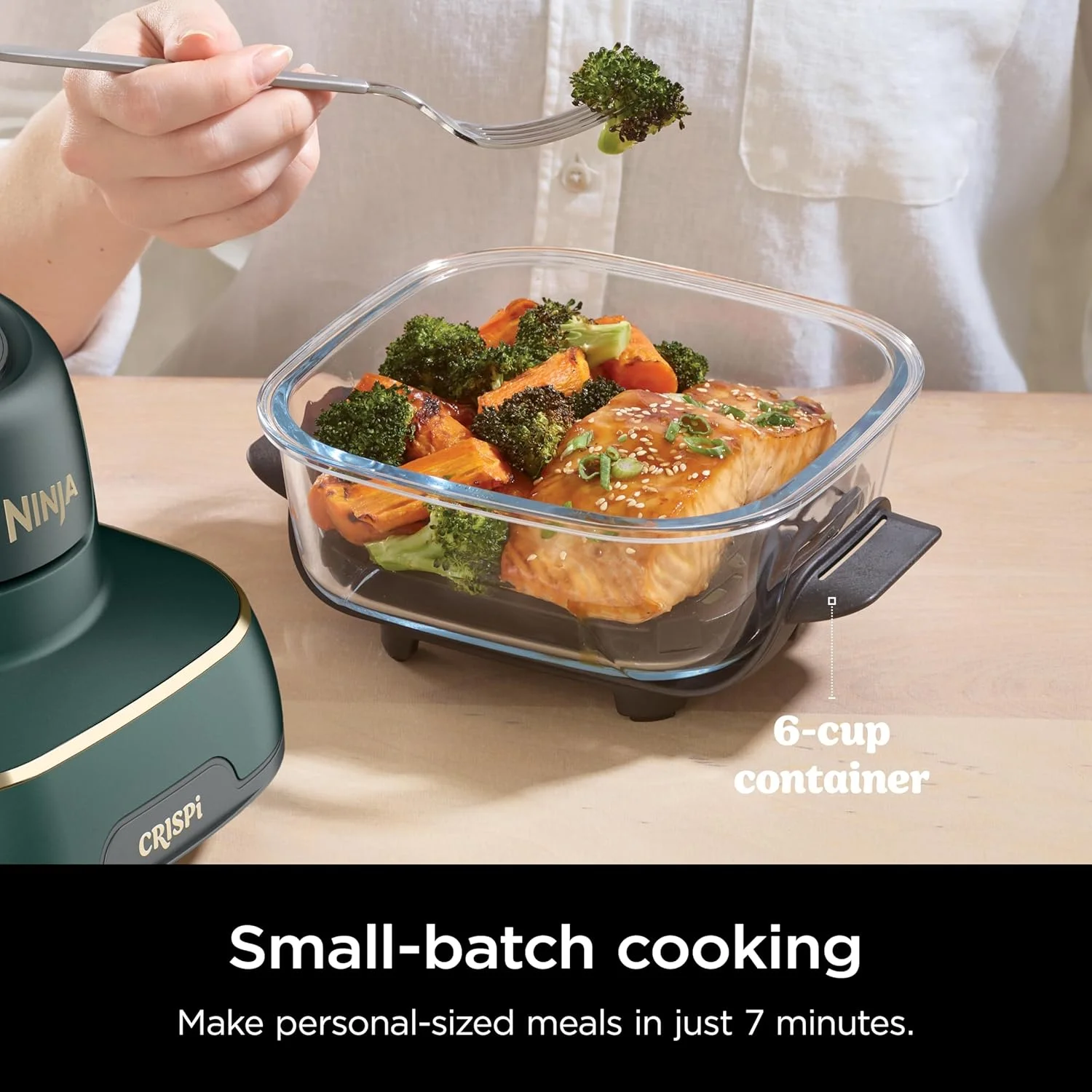 Crispi 5-in-1 Portable Glass Air Fryer Cooking System FN103BF, British Racing Green with Soft Gold Trim, 1500W, New - Image 7