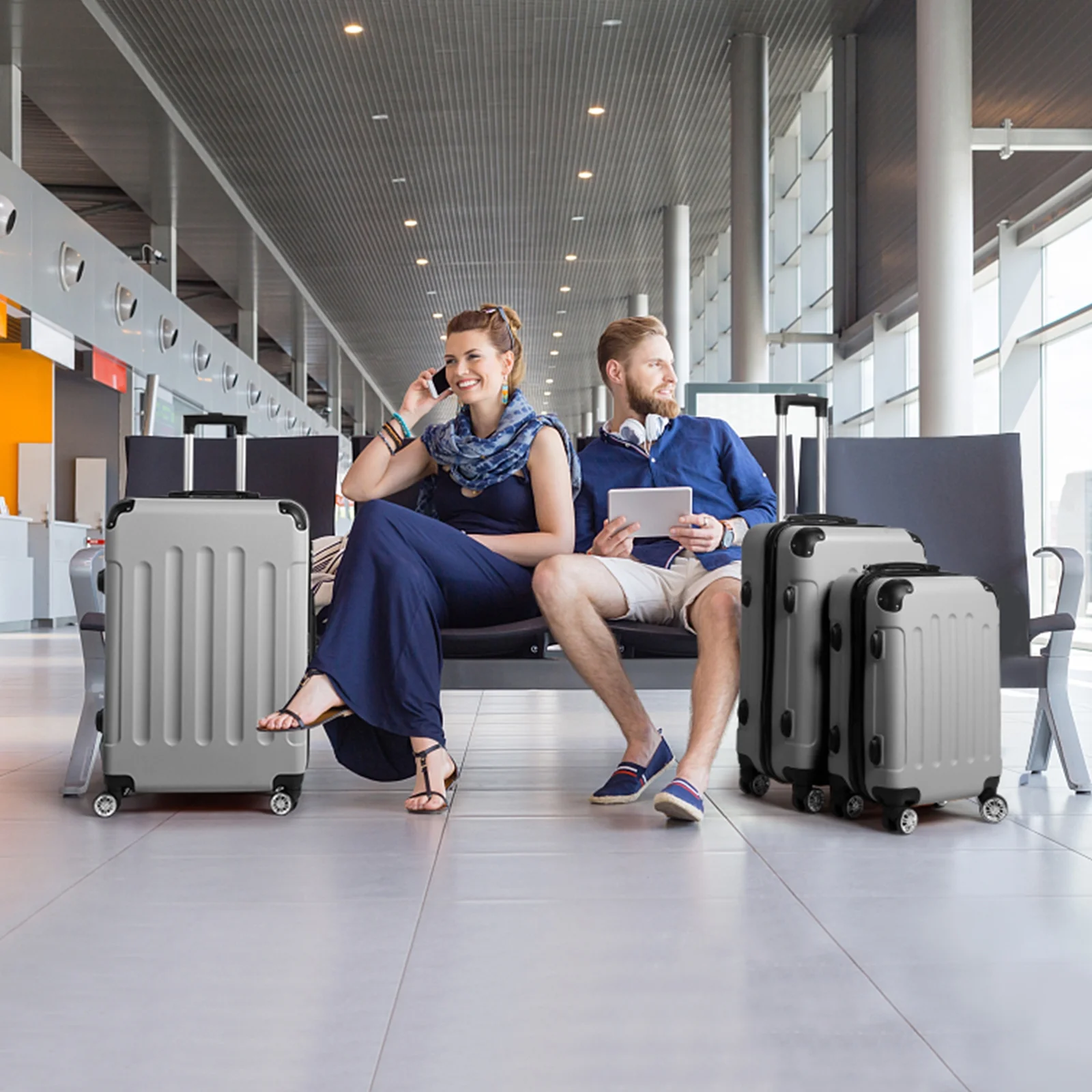 Zimtown Luggage 3 Piece Set Suitcase ABS Hardside Lightweight with TSA Lock Spinner Wheels, Beige