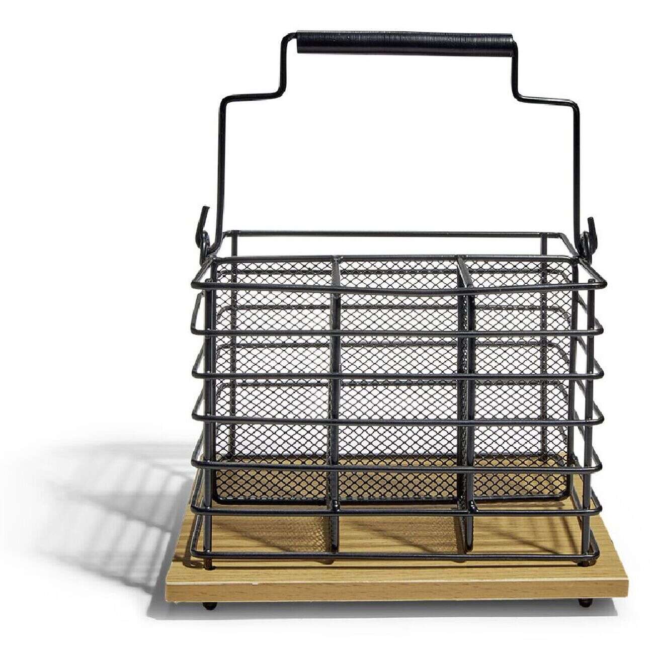 Porte couverts fer noir et bois marron 17,5x14x12cm