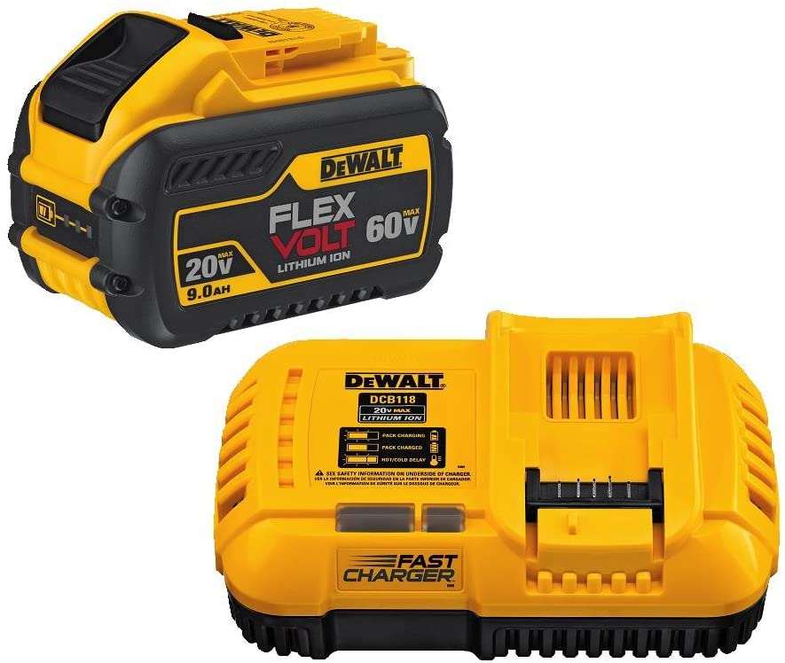 Batterie au lithium DEWALT 60V MAX FLEXVOLT avec chargeur, 9-AH (DCB118X1)