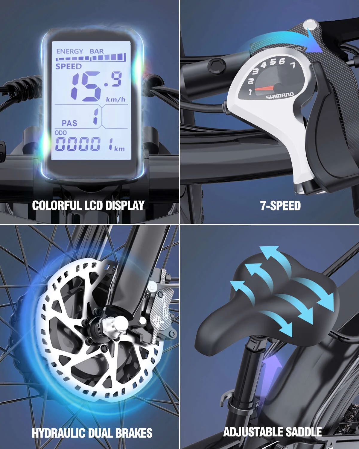 Dual Motor 3000W Electric Bike for Adults,31mph 48V 23Ah Electric Bicycle,26" Fat Tire Mountain Bike UL2849( 300W-48V 23AH-31MPH) - Image 9
